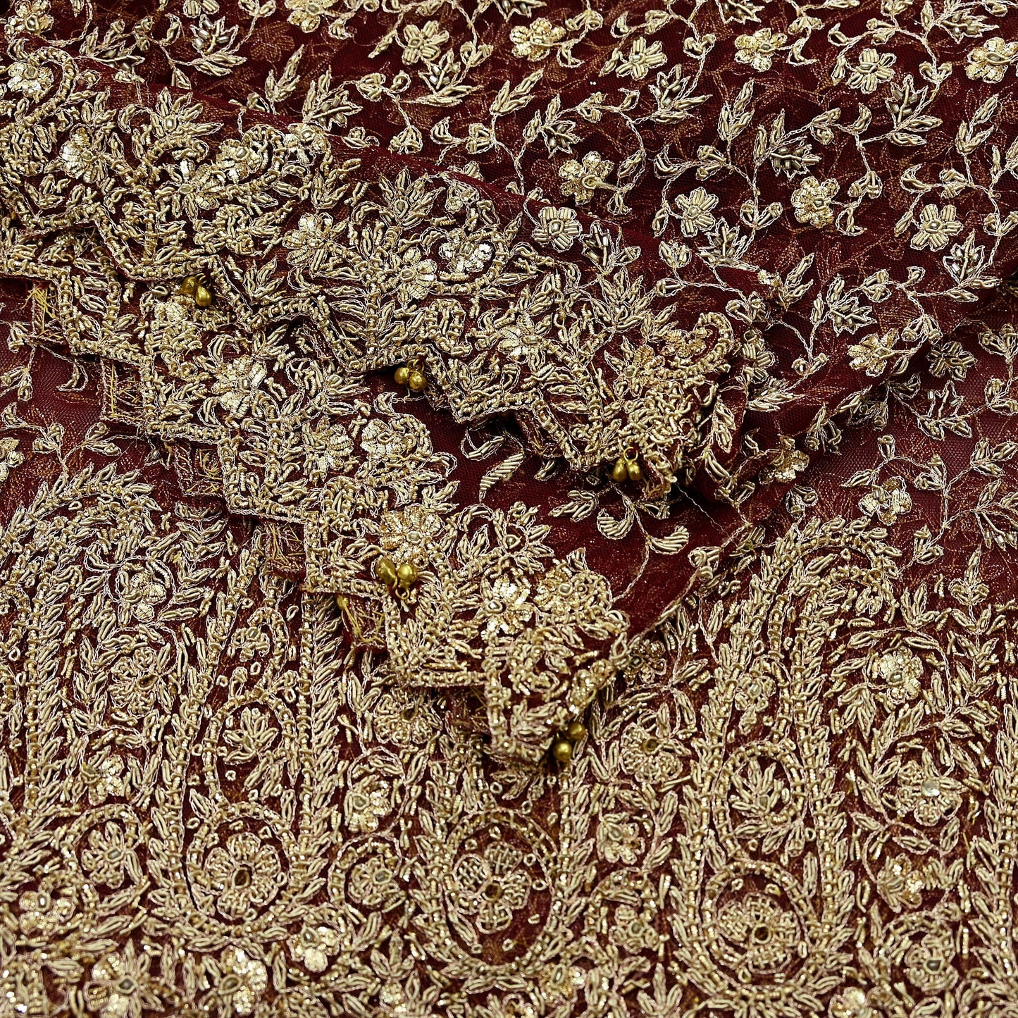 Indian Vintage Heavy Wedding Maroon Dupatta Net Mesh Long Stole Hand Embroidered Scarves Golden Zardozi Zari Sequins Dridal Veil Hijab