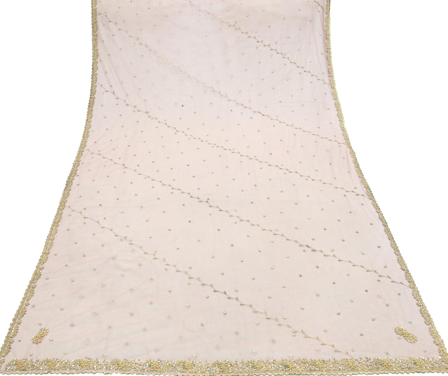 Indian Vintage Heavy Pink Dupatta Net Mesh Long Stole Hand Embroidered Scarves Golden Zardozi Zari Sequins Hijab Veil wrap Boho