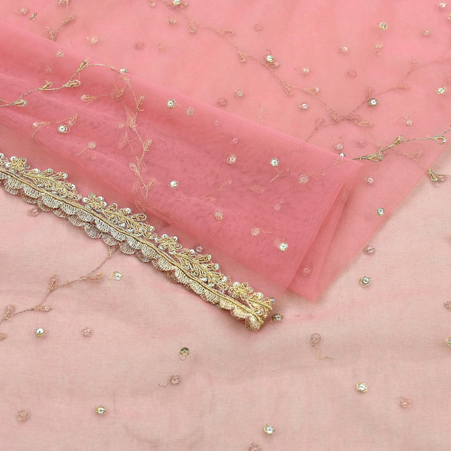 Indian Vintage Heavy Pink Dupatta Net Mesh Long Stole Hand Embroidered Scarves Golden Zardozi Zari Sequins Hijab Veil wrap Boho