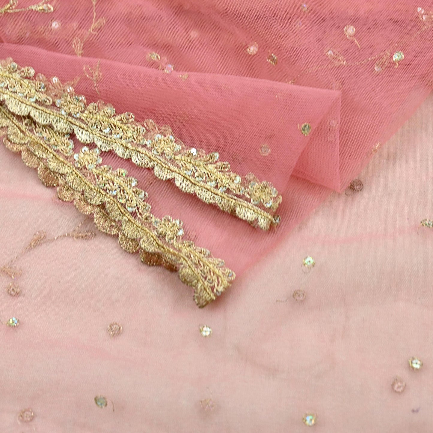 Indian Vintage Heavy Pink Dupatta Net Mesh Long Stole Hand Embroidered Scarves Golden Zardozi Zari Sequins Hijab Veil wrap Boho