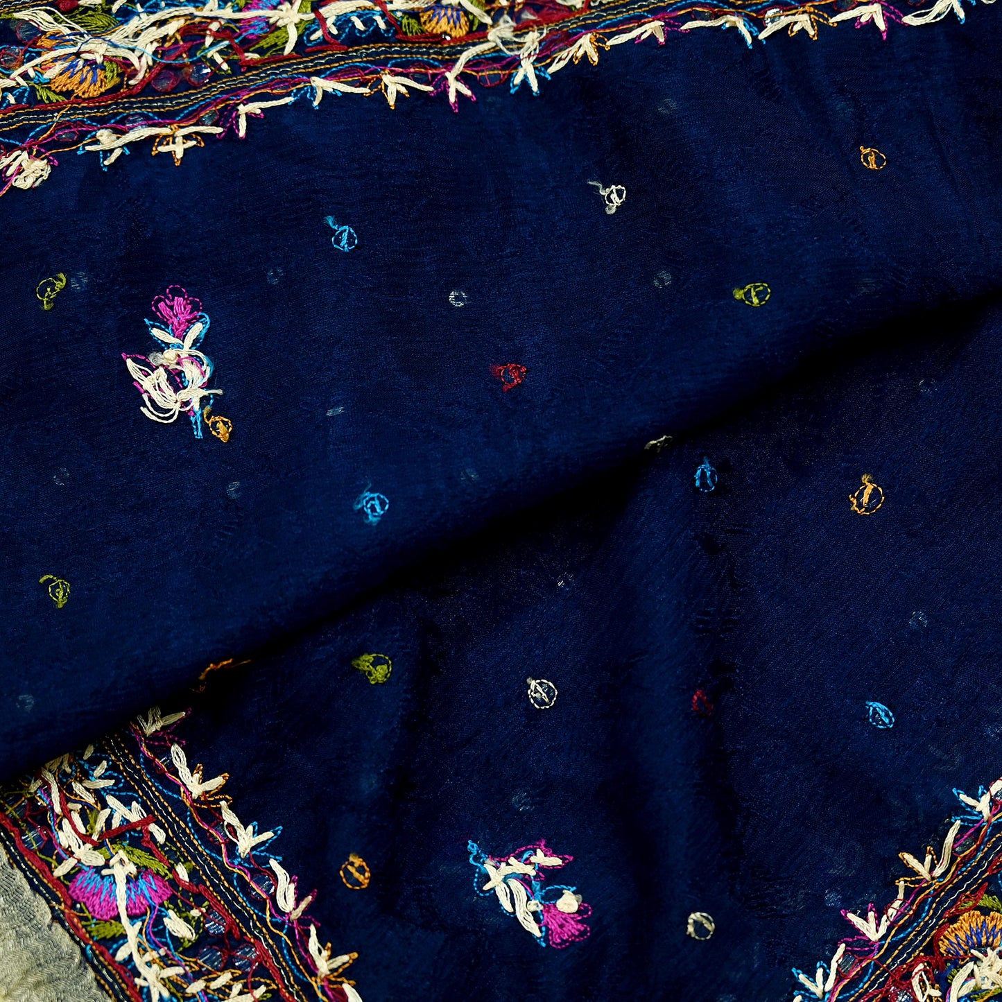 Indian Vintage Blue Dupatta Pure silk Long Stole Hand Embroidered Scarves Floral Design Stole Veil Wrap Zari