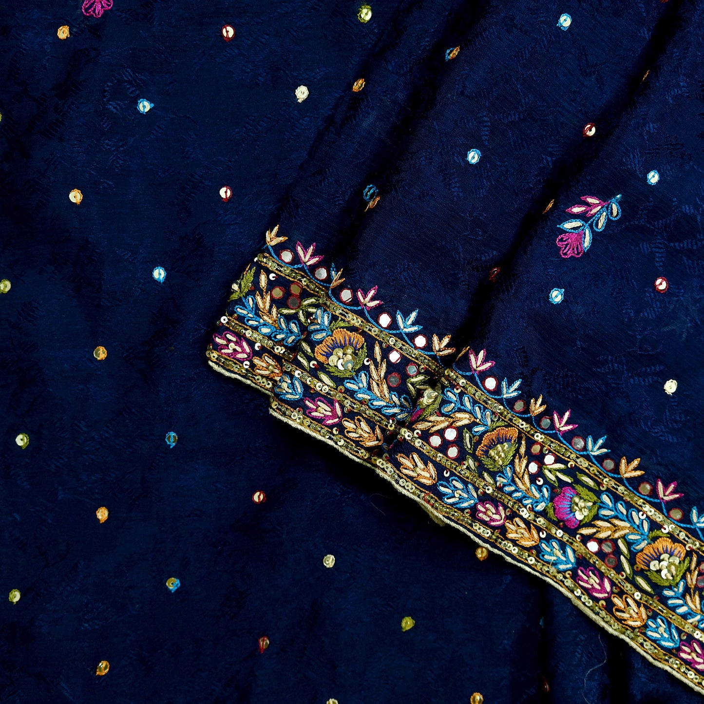 Indian Vintage Blue Dupatta Pure silk Long Stole Hand Embroidered Scarves Floral Design Stole Veil Wrap Zari