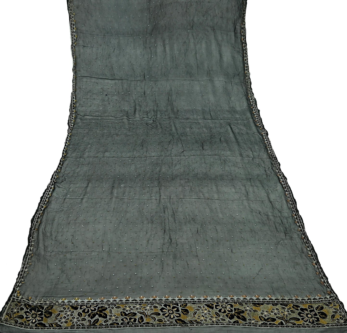 Indian Vintage Black Dupatta Pure Chiffon silk Long Stole Hand Embroidered Scarves Floral Design Stole Veil Wrap Zari Zardozi