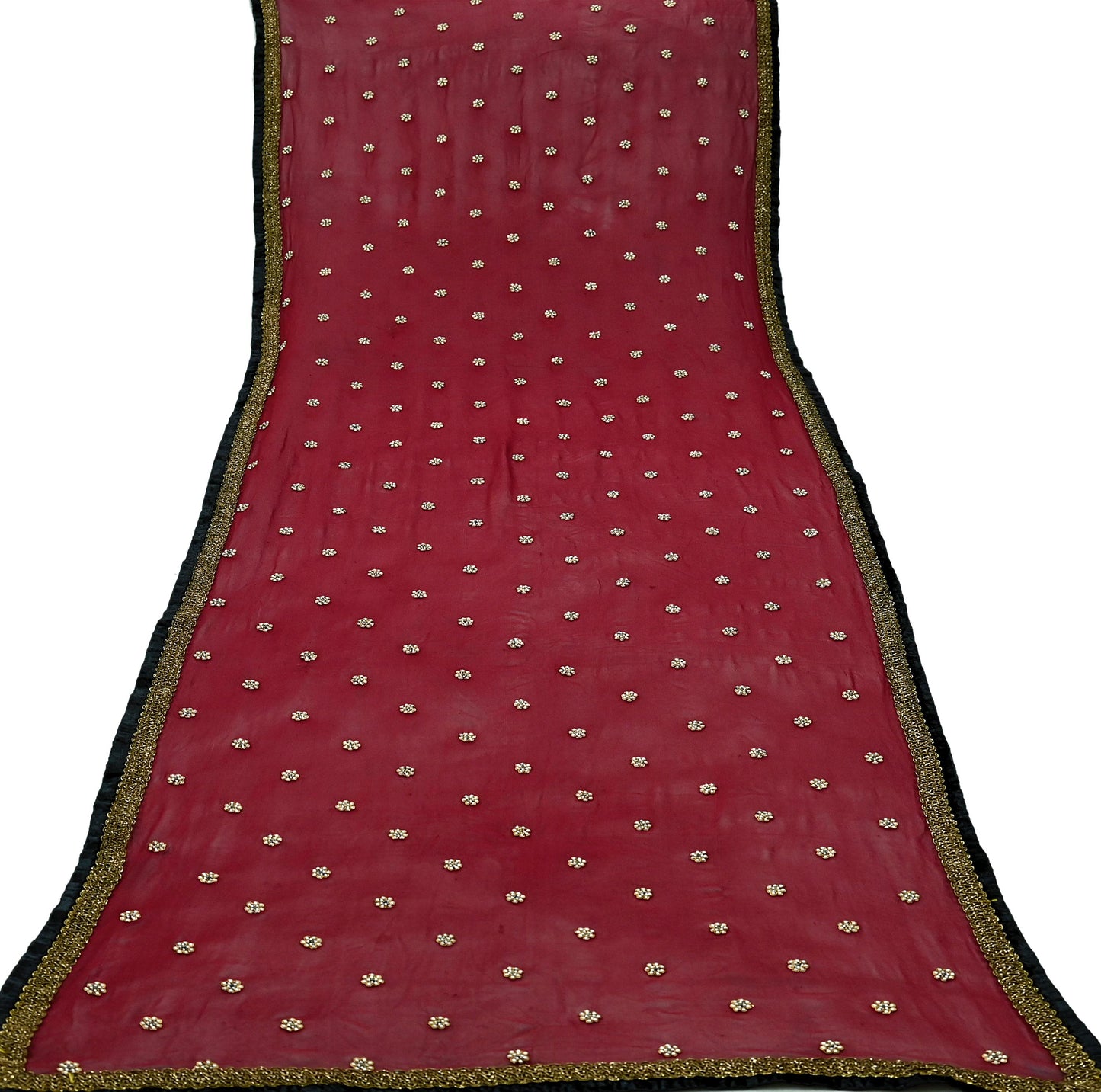 Indian Vintage Maroon Dupatta Pure Georgette silk Long Stole Hand Embroidered Scarves Stole Veil Wrap Sequins Zardozi