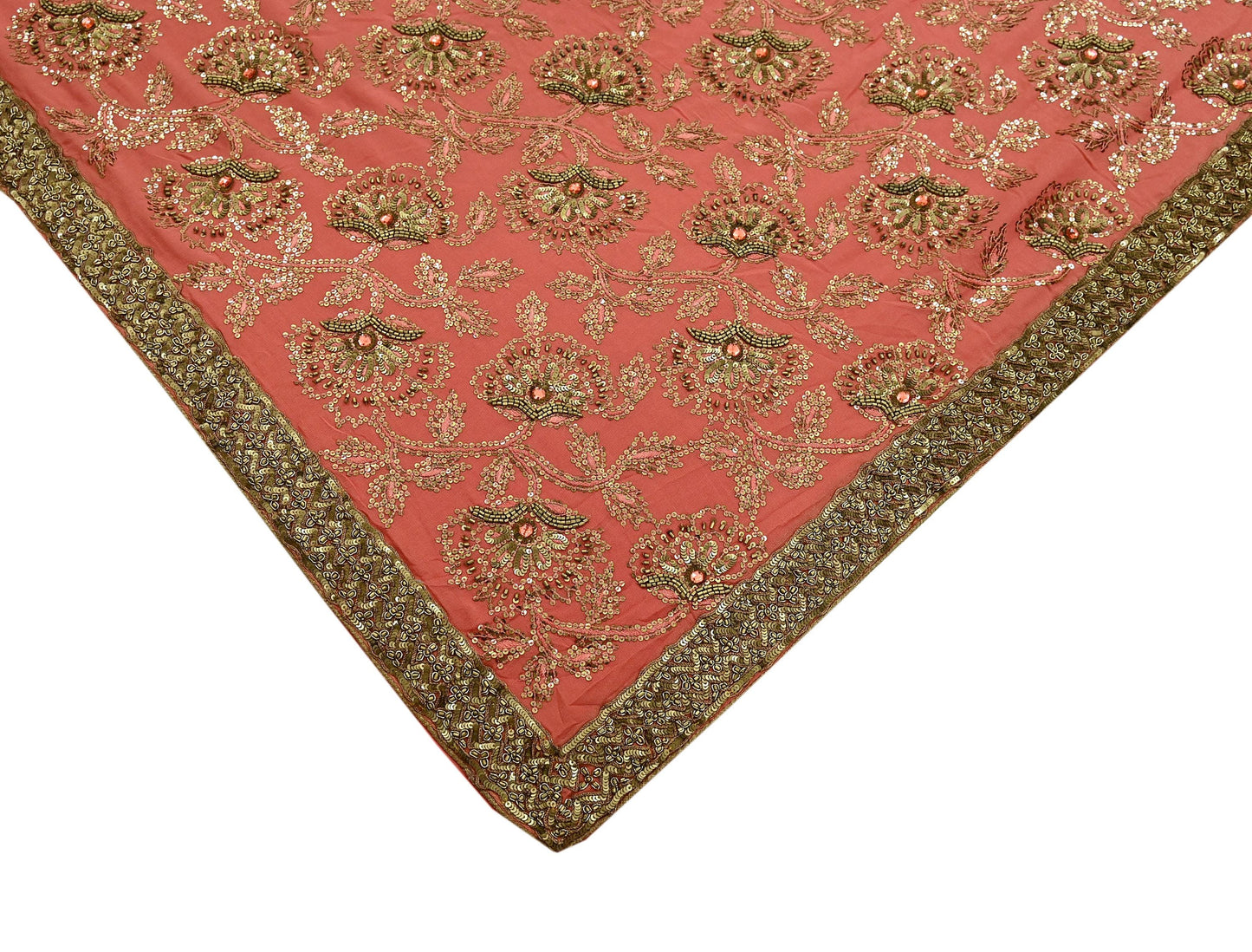Indian Vintage Heavy Sarees Peach Pure Georgette Silk Hand Embroidered Sari Fabric 5Yd Sewing Ethnic Zardozi/dabka zari Wedding sarees