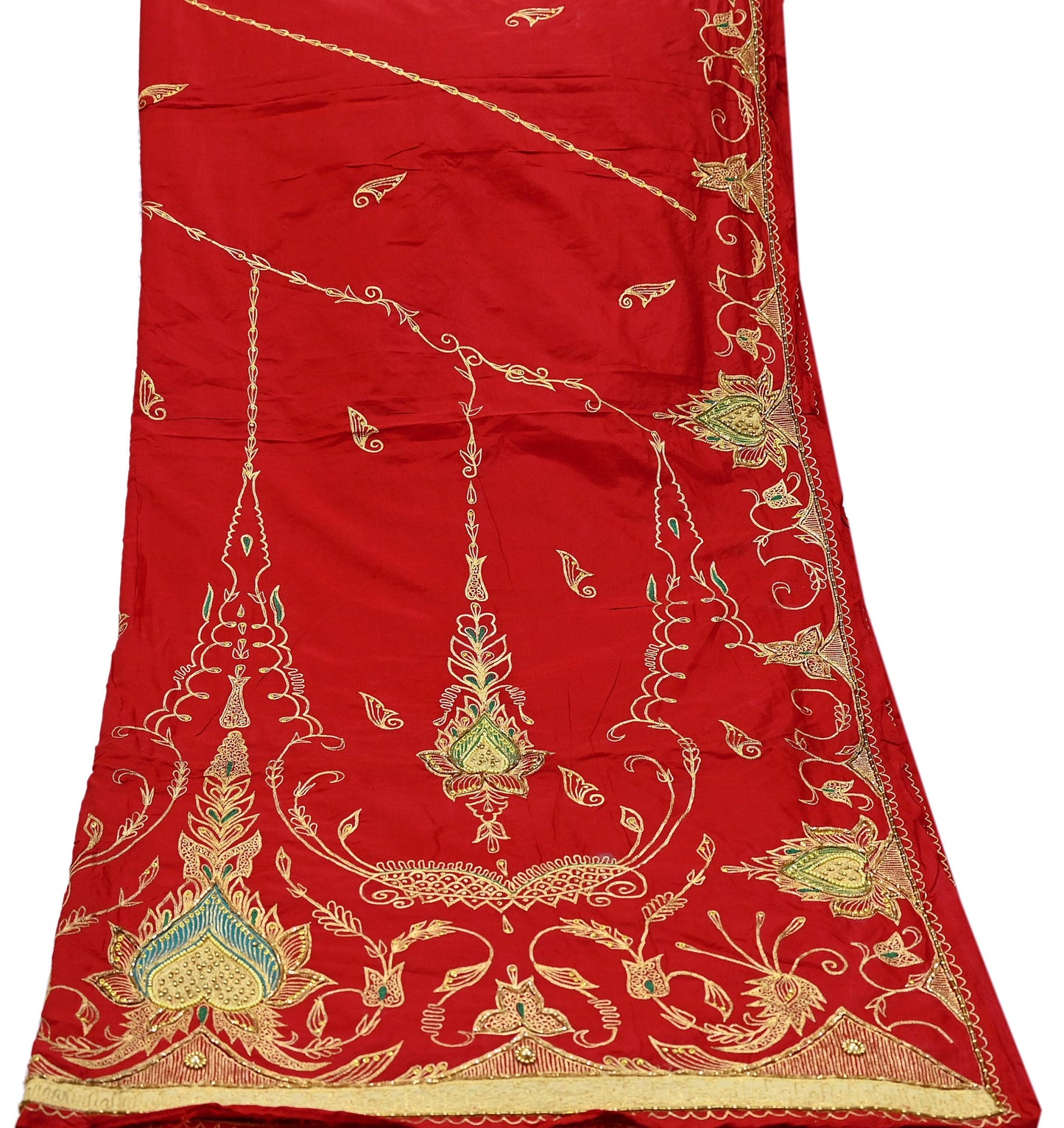 Indian Vintage Heavy Bridal Dupatta Red Pure Silk Long Stole Hand Embroidered Hijab Scarf Zardozi/Dabka Zari Wedding Dupatta