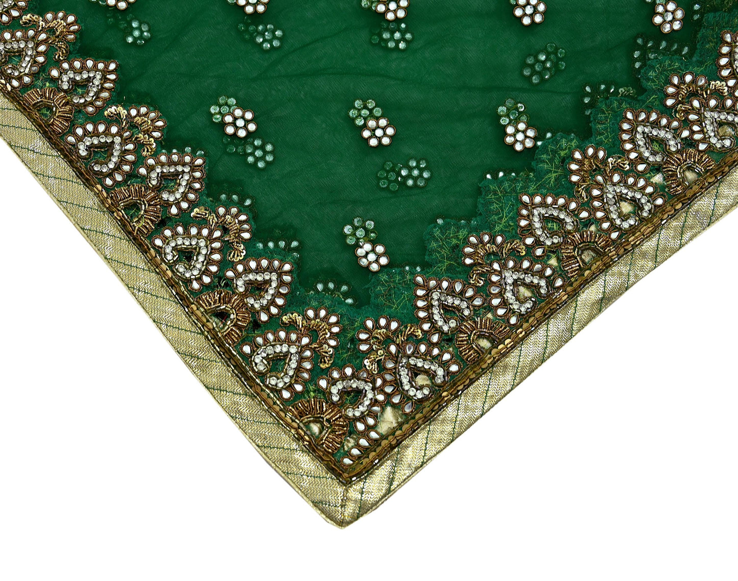 Indian Vintage Heavy Bridal Dupatta Green Net Mesh Long Stole Hand Embroidered Scarf Zardozi Zari Sequins Wedding/Party wear hijab veil