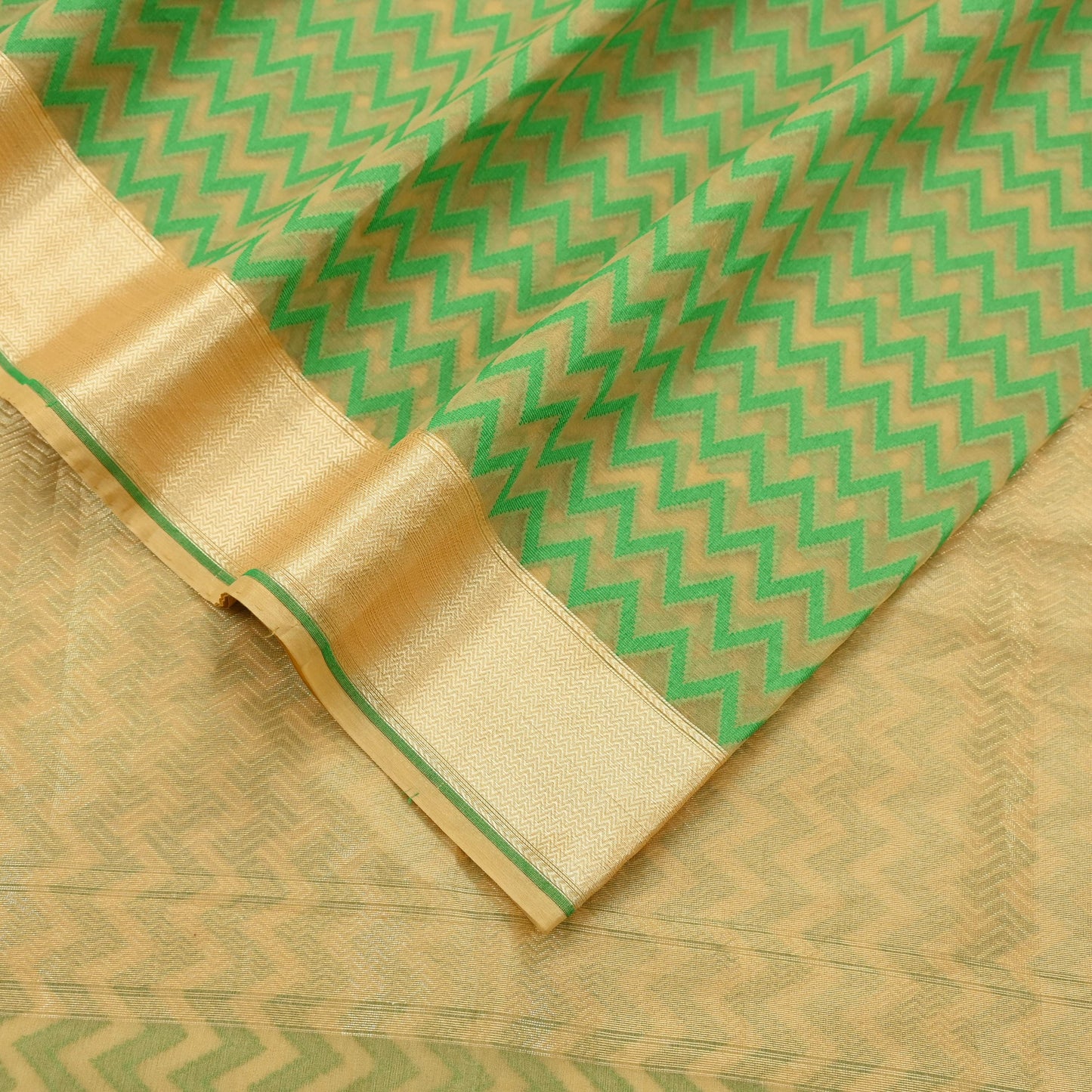 Indian Vintage Sari Beige Hand Woven 100% Pure Organza Silk Saree Craft Fabric 6Yd Dress Making Crafting Quilting Upcycle Zari