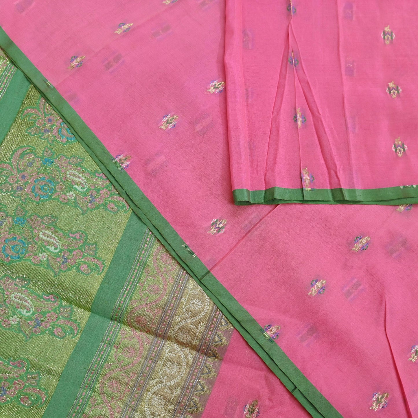Indian Vintage Sari Green & Pink Hand Woven Banarasi Sarees 100% Pure Silk Zari 5Yd Craft Fabric Sewing Dress making Quilting Crafting