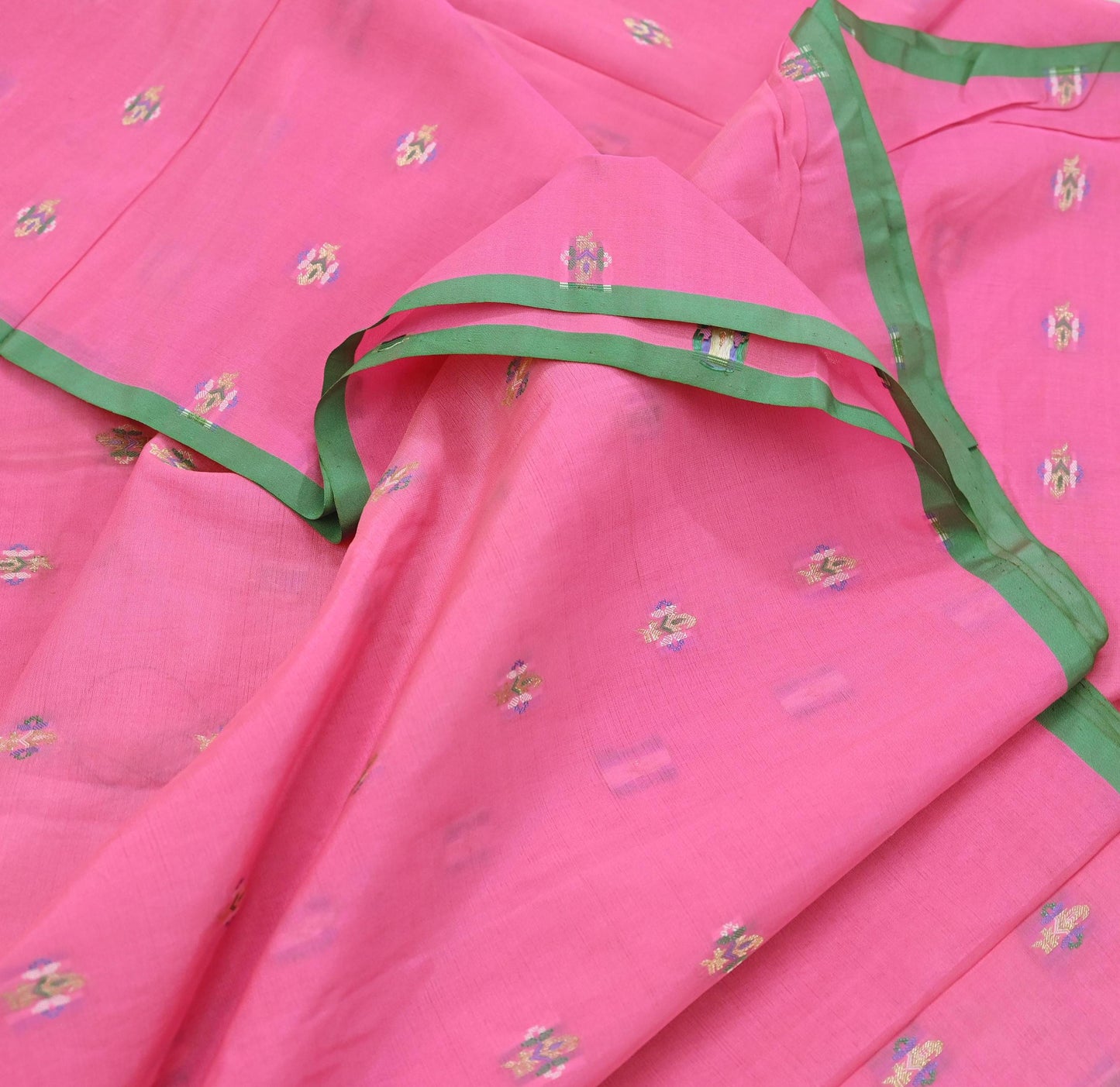 Indian Vintage Sari Green & Pink Hand Woven Banarasi Sarees 100% Pure Silk Zari 5Yd Craft Fabric Sewing Dress making Quilting Crafting