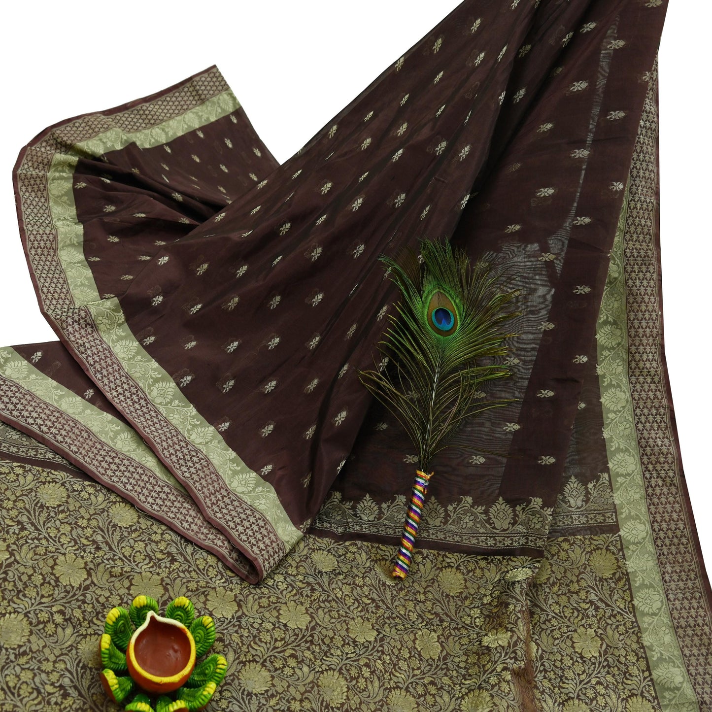 Indian Vintage Sari Brown 100% Pure Silk Hand Woven Sarees Craft Fabric 5Yd Ethnic Sewing Dress making Crafting Quilting Upcycle