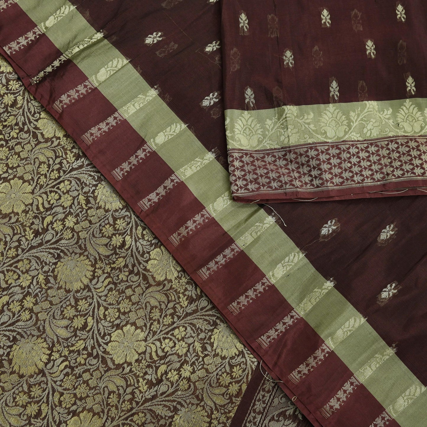 Indian Vintage Sari Brown 100% Pure Silk Hand Woven Sarees Craft Fabric 5Yd Ethnic Sewing Dress making Crafting Quilting Upcycle