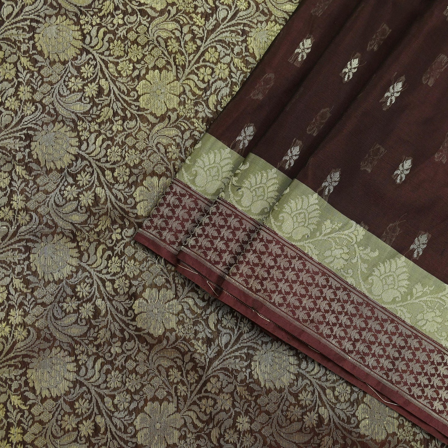 Indian Vintage Sari Brown 100% Pure Silk Hand Woven Sarees Craft Fabric 5Yd Ethnic Sewing Dress making Crafting Quilting Upcycle