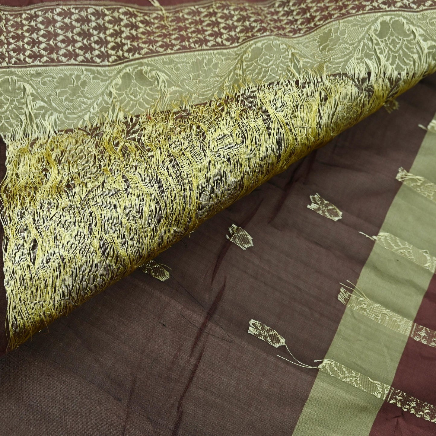 Indian Vintage Sari Brown 100% Pure Silk Hand Woven Sarees Craft Fabric 5Yd Ethnic Sewing Dress making Crafting Quilting Upcycle