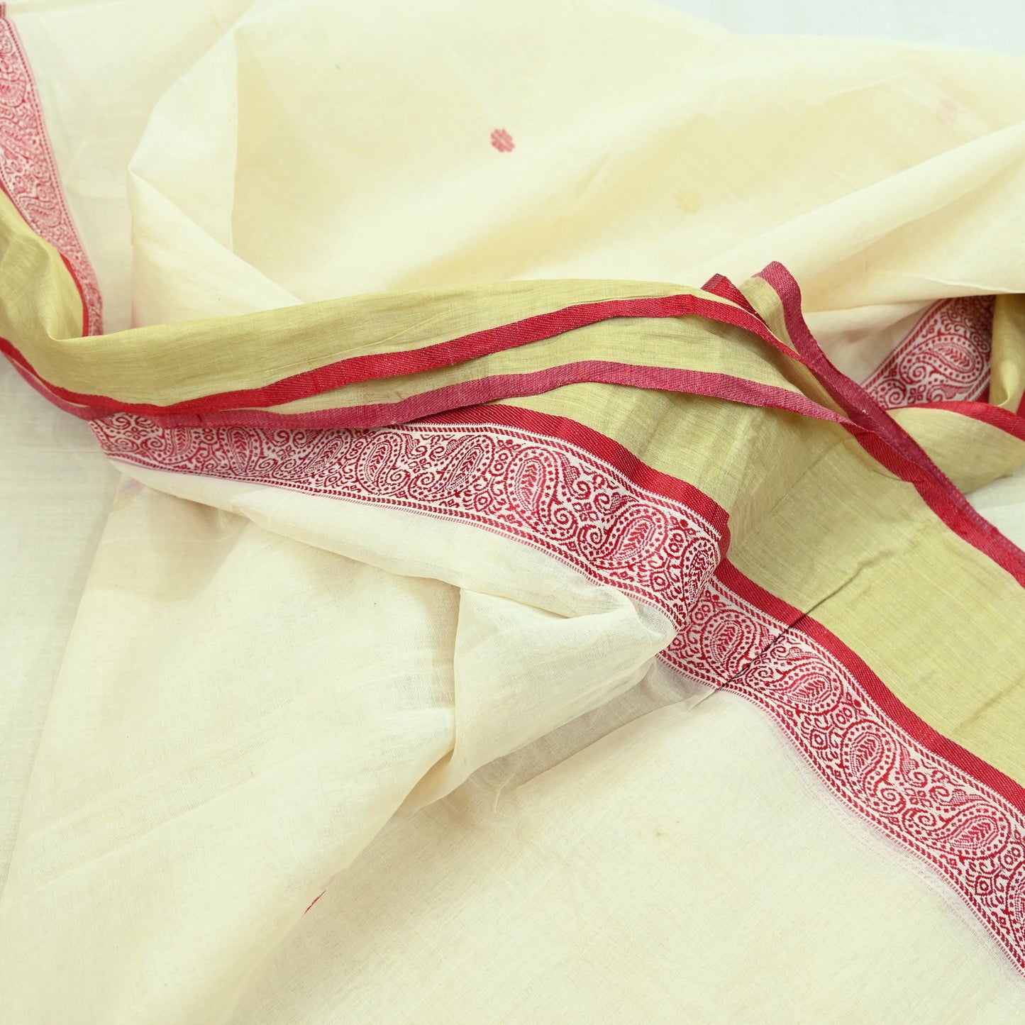 Indian Vintage Sari Ivory Pure Cotton Bengali Handloom Tant Sarees Craft Fabric 5Yd Sewing Soft Crafting Dress making Upcycle Quilting