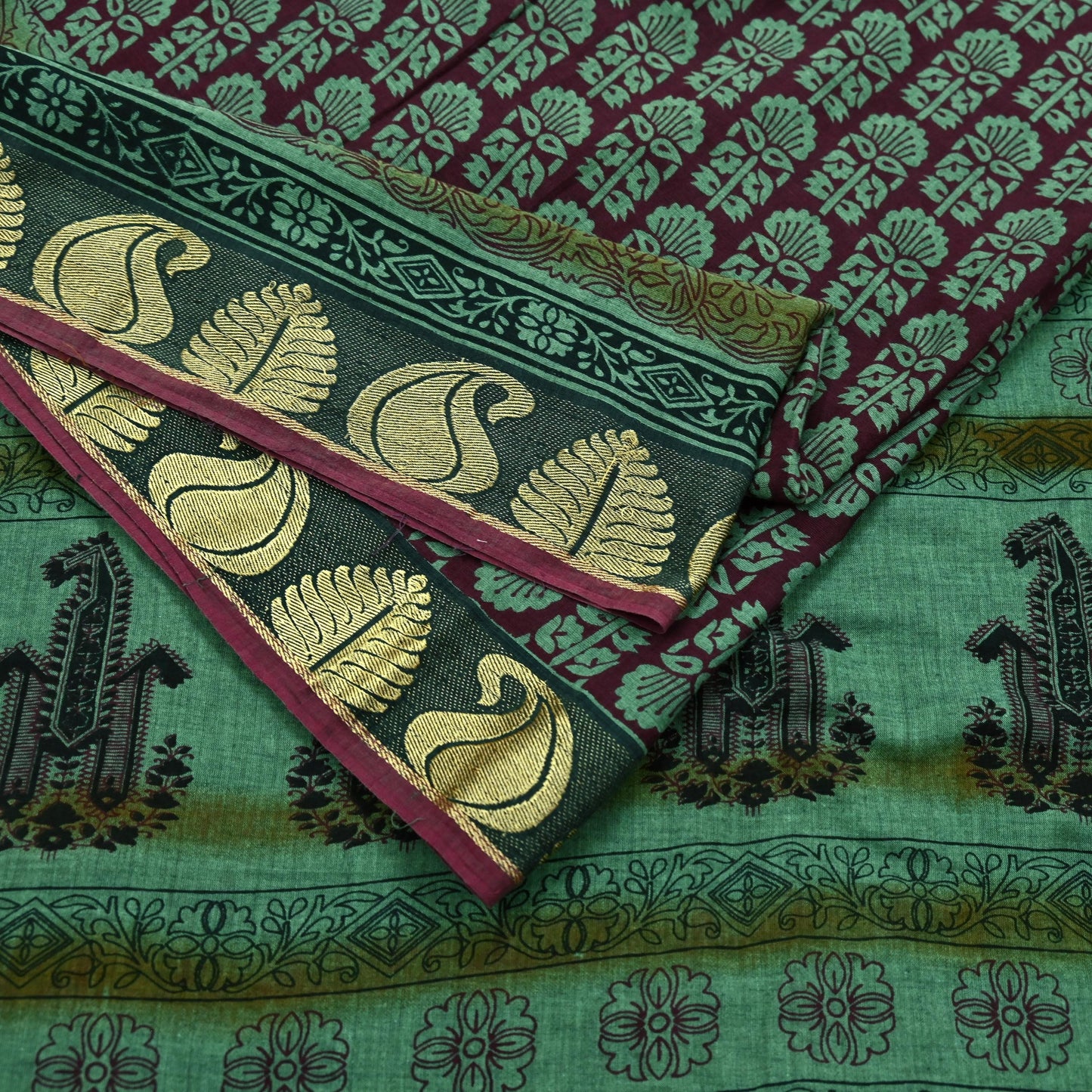 Vintage Sari Hand Block Printed 100% Pure Cotton Sarees Soft Craft Fabric 5Yd Lady Dear Floral Design Upcycle Quilting Crafting