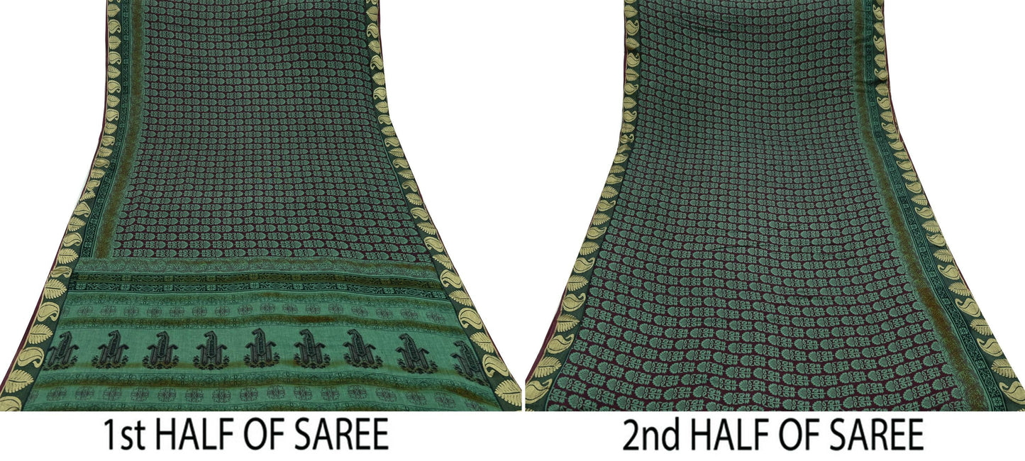 Vintage Sari Hand Block Printed 100% Pure Cotton Sarees Soft Craft Fabric 5Yd Lady Dear Floral Design Upcycle Quilting Crafting