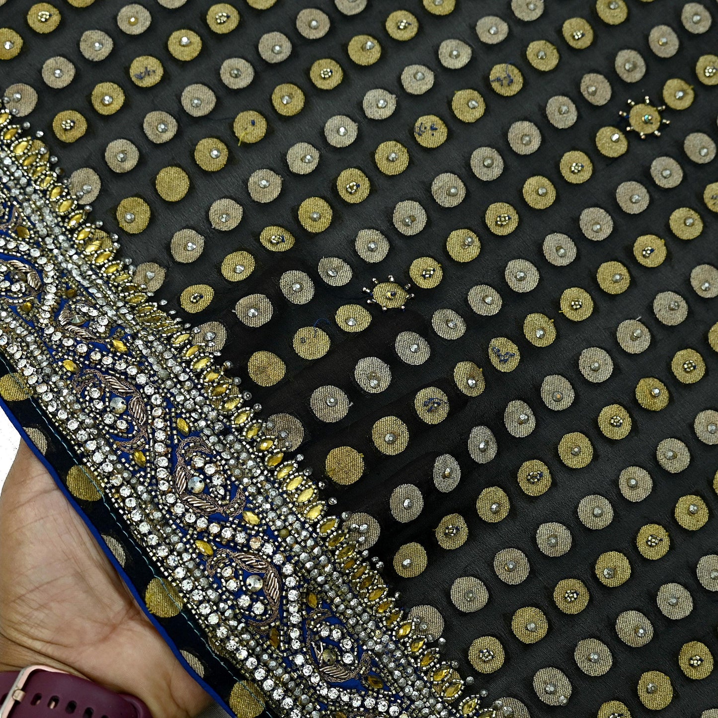 Indian Vintage Heavy Black Dupatta Pure Georgette Silk Long Stole Hand Embroidered Scarves Scarf Zari Zardozi Bridal/Wedding Veil