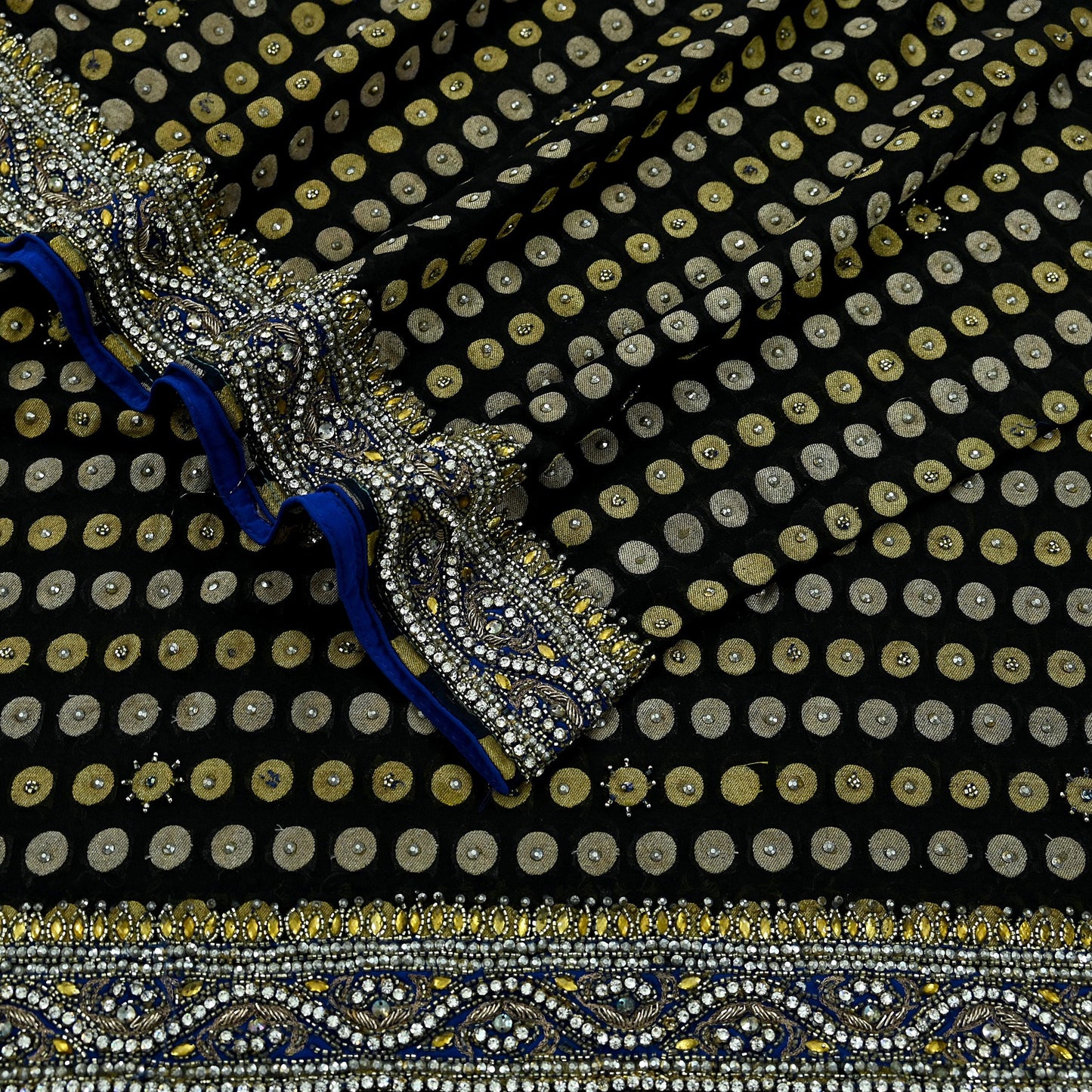 Indian Vintage Heavy Black Dupatta Pure Georgette Silk Long Stole Hand Embroidered Scarves Scarf Zari Zardozi Bridal/Wedding Veil