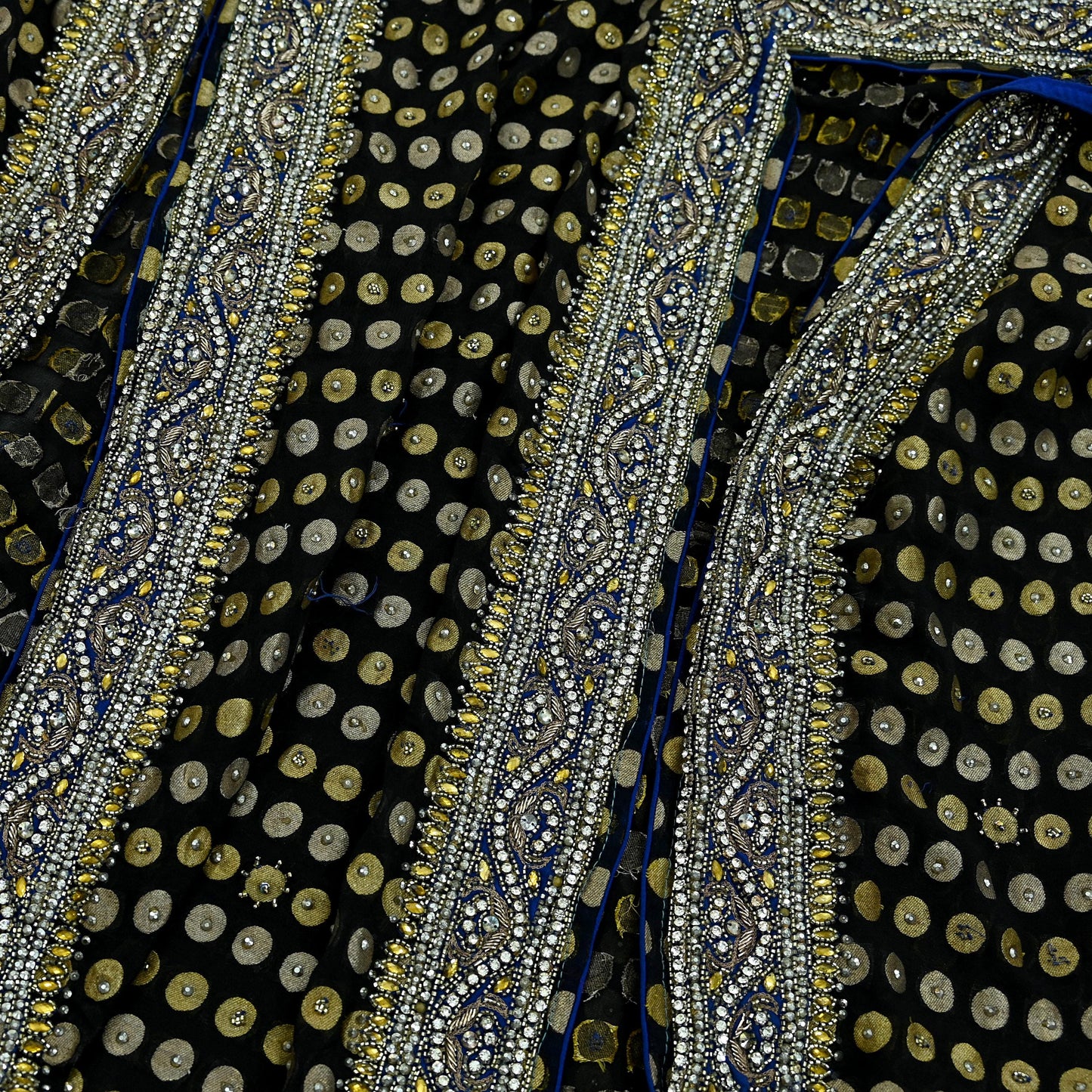 Indian Vintage Heavy Black Dupatta Pure Georgette Silk Long Stole Hand Embroidered Scarves Scarf Zari Zardozi Bridal/Wedding Veil