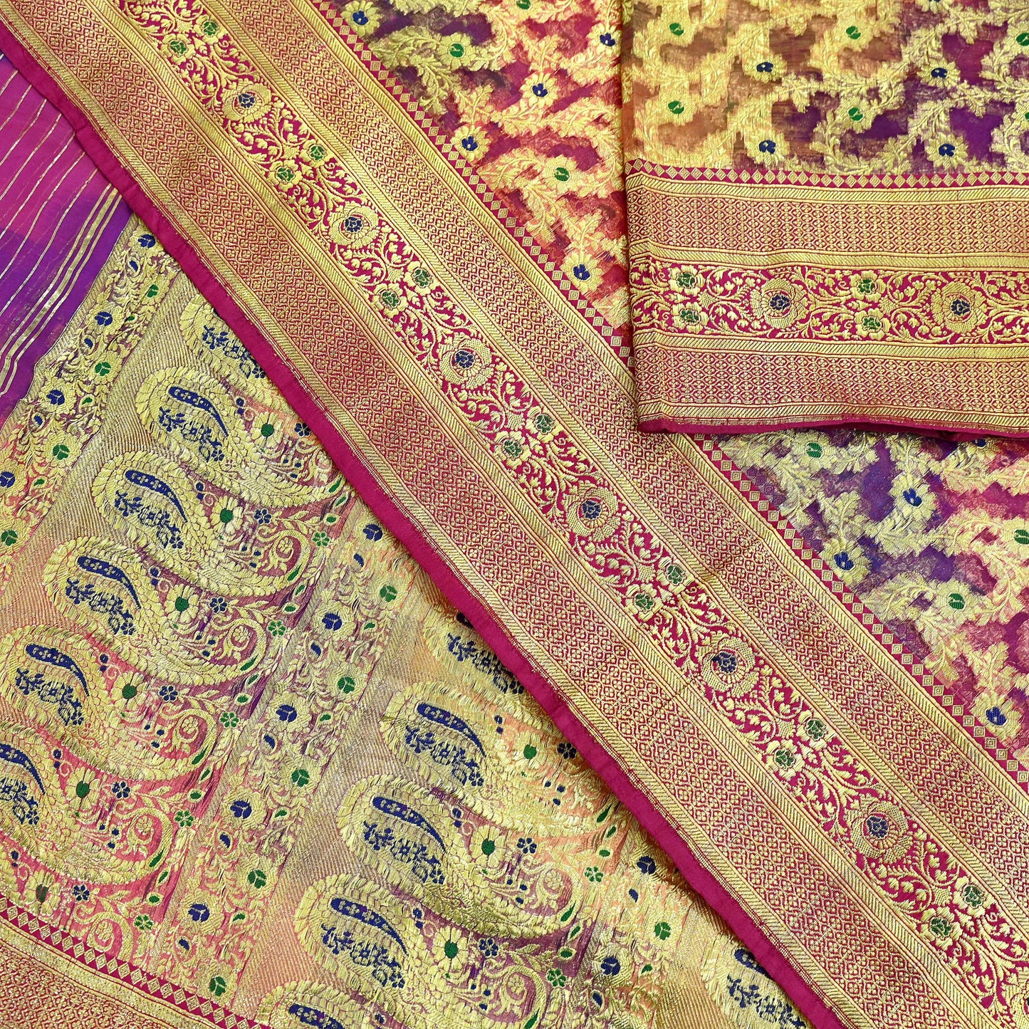 Indian Vintage Sari Heavy Multi Pure Organza Silk Woven Brocade Banarasi Sarees Zari 5Yd Ethnic Fabric Dress Making Wedding Sarees
