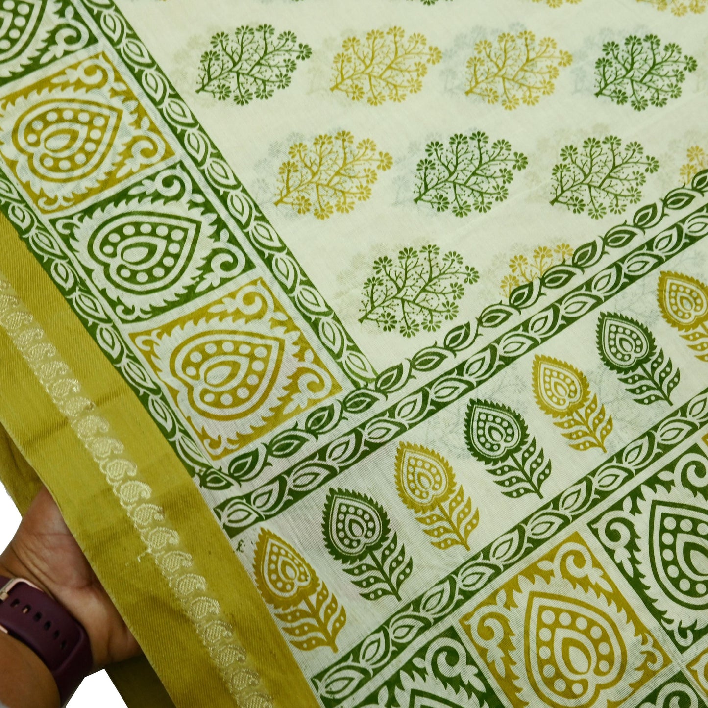 Indian Vintage Sari Ivory Printed Blend Cotton Saree Craft Fabric 5Yd Sewing Sarong Wrap Boho Floral Dress making Crafting