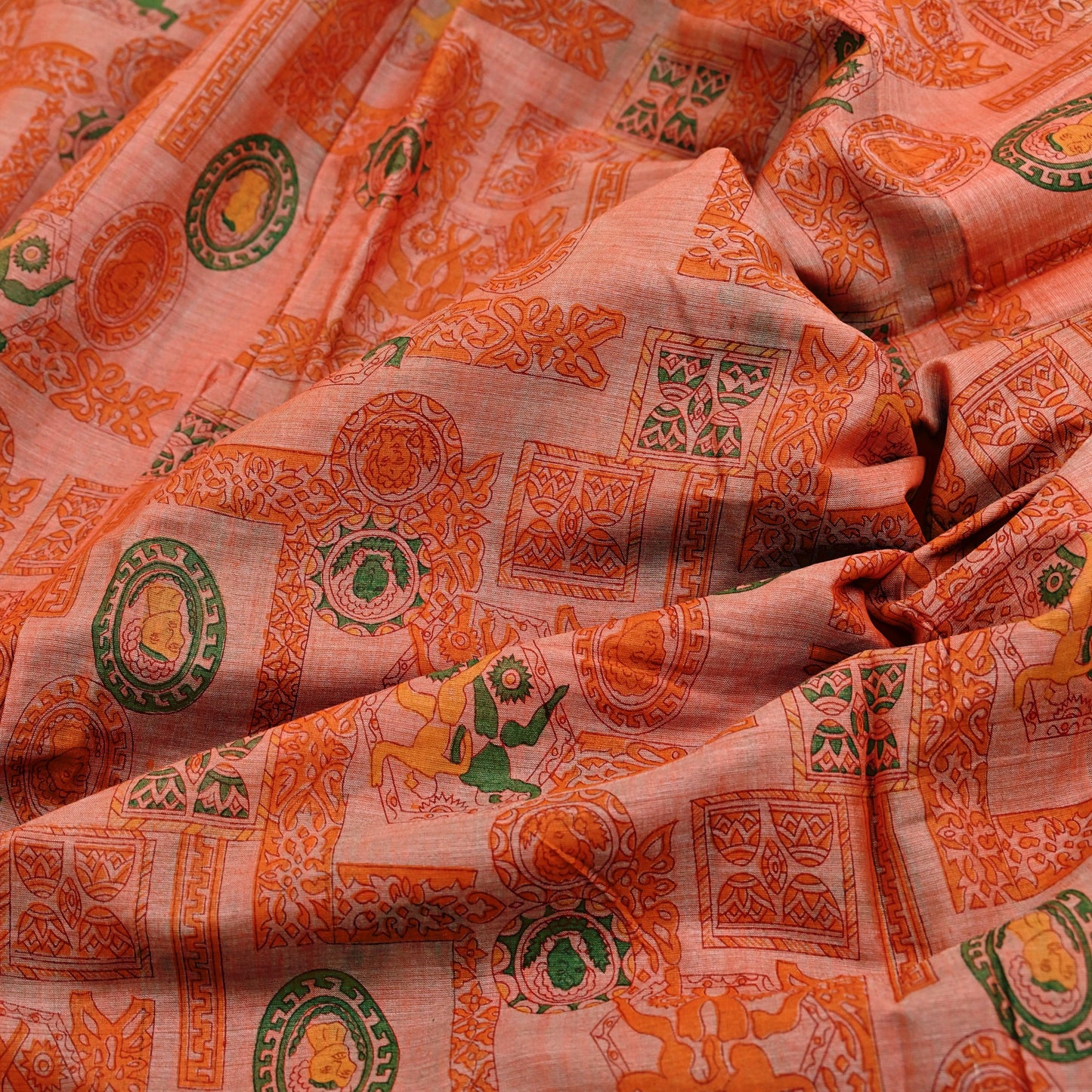Indian Vintage Sari Orange 100% Pure Silk Printed Saree Craft Fabric 5yd Sewing Dress Making Soft Wrap Floral Quilting Crafting Upcycle