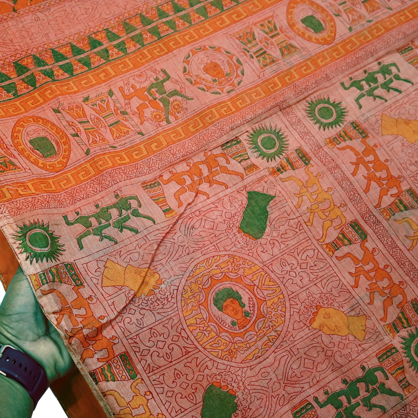 Indian Vintage Sari Orange 100% Pure Silk Printed Saree Craft Fabric 5yd Sewing Dress Making Soft Wrap Floral Quilting Crafting Upcycle