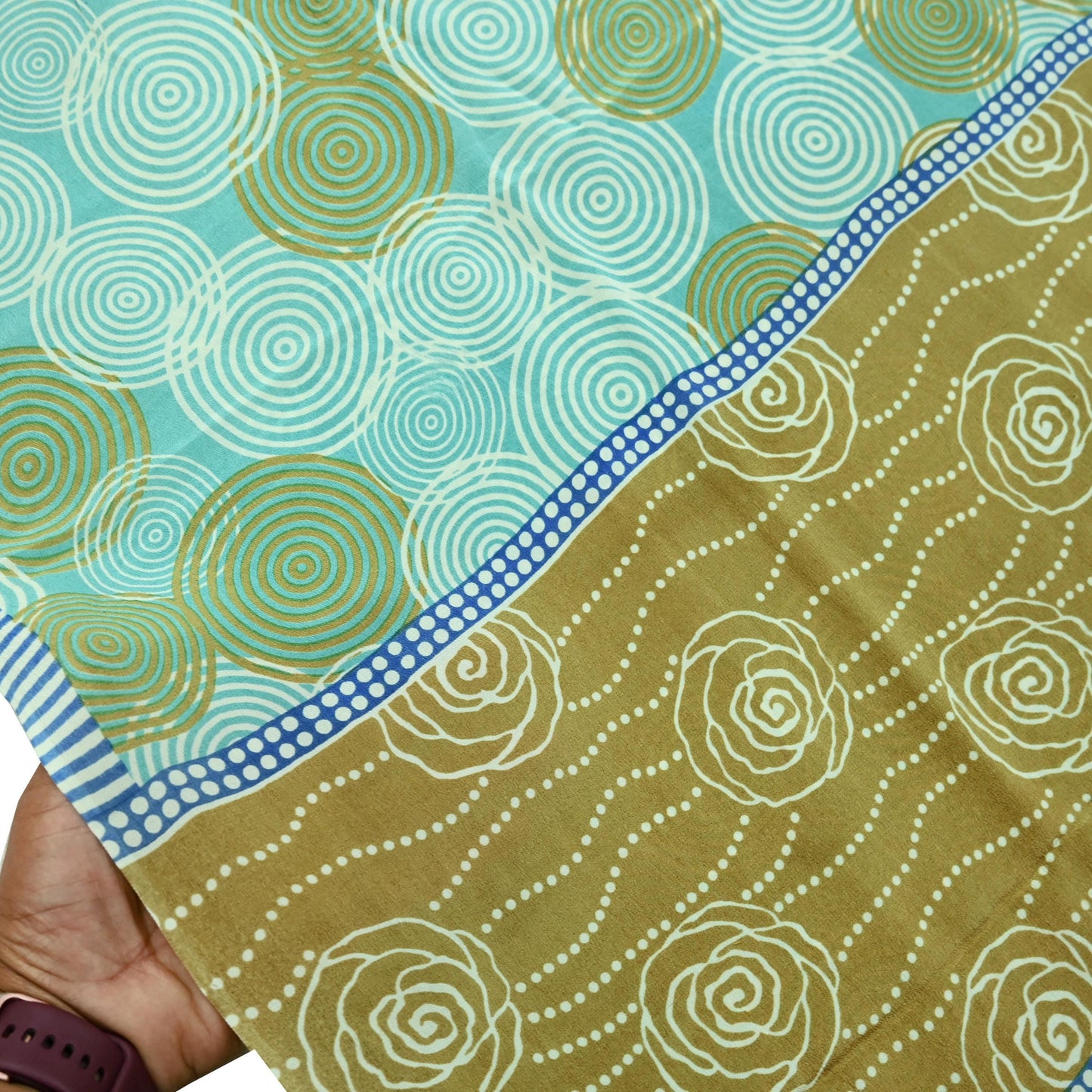 Indian Vintage Sari Ivory & Green Pure Crepe Silk Printed Saree 5yd Sewing Floral Soft Craft Fabric Wrap Dress making Crafting Quilting