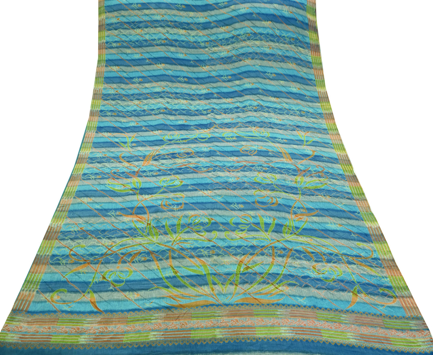 Indian Vintage Blue Saree Pure Crepe Silk Printed Sari 5yd Sewing Abstract Soft Craft Fabric Wrap Dress making Crafting Quilting Upcycle