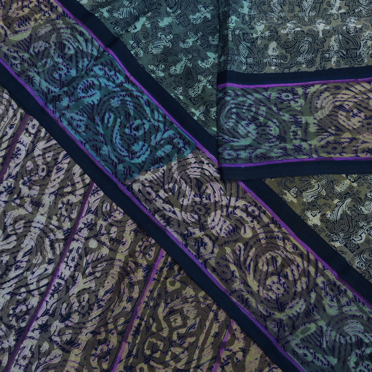 Indian Vintage Blue Saree Pure Crepe Silk Printed Sari 5yd Sewing Floral Soft Craft Fabric Wrap Dress making Crafting Quilting Upcycle