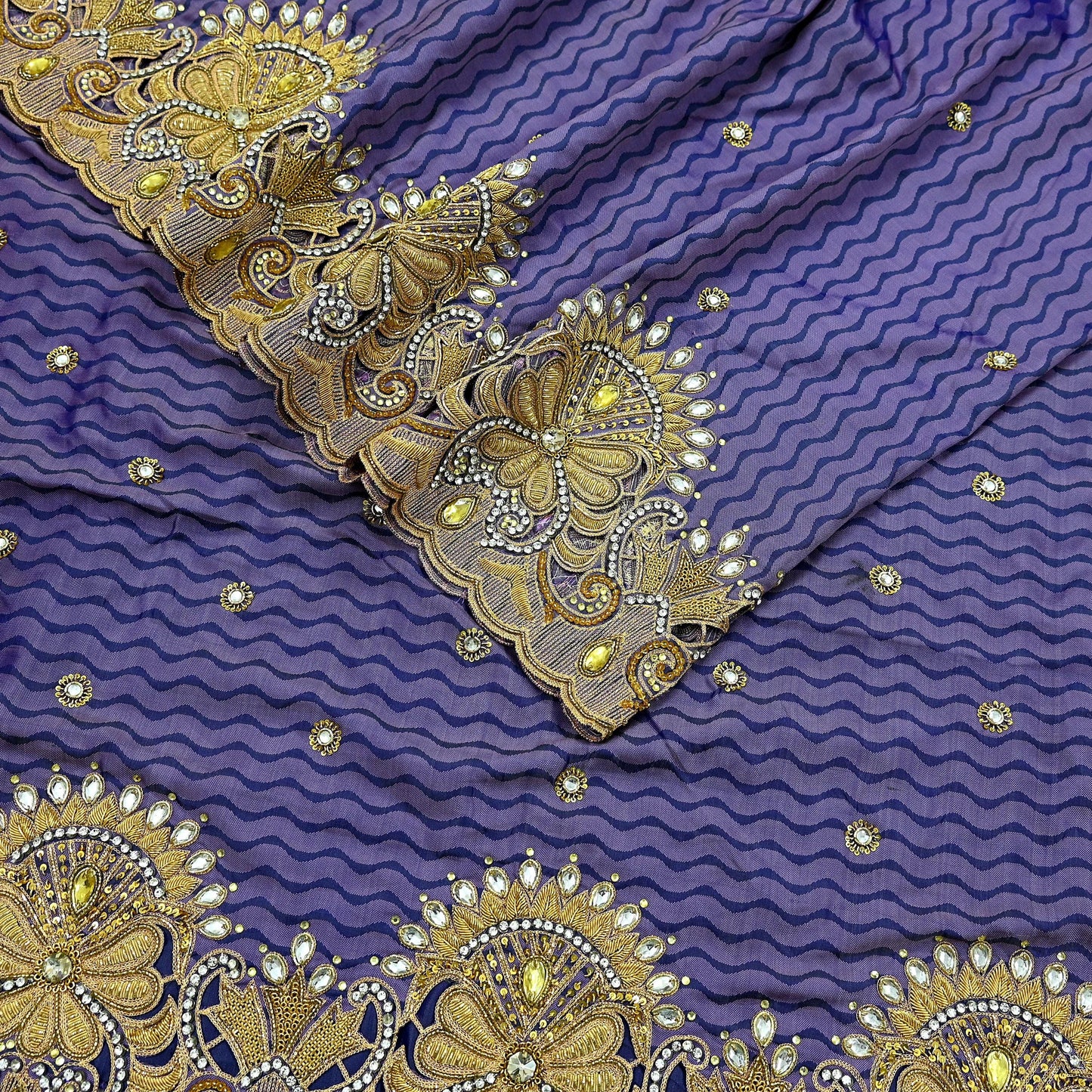 Indian Pre-Owned Sari Purple & Blue Pure silk Hand Embroidered Designer Manish Malhotra Sarees Ethnic Zardozi/Dabka Zari Wedding Saree