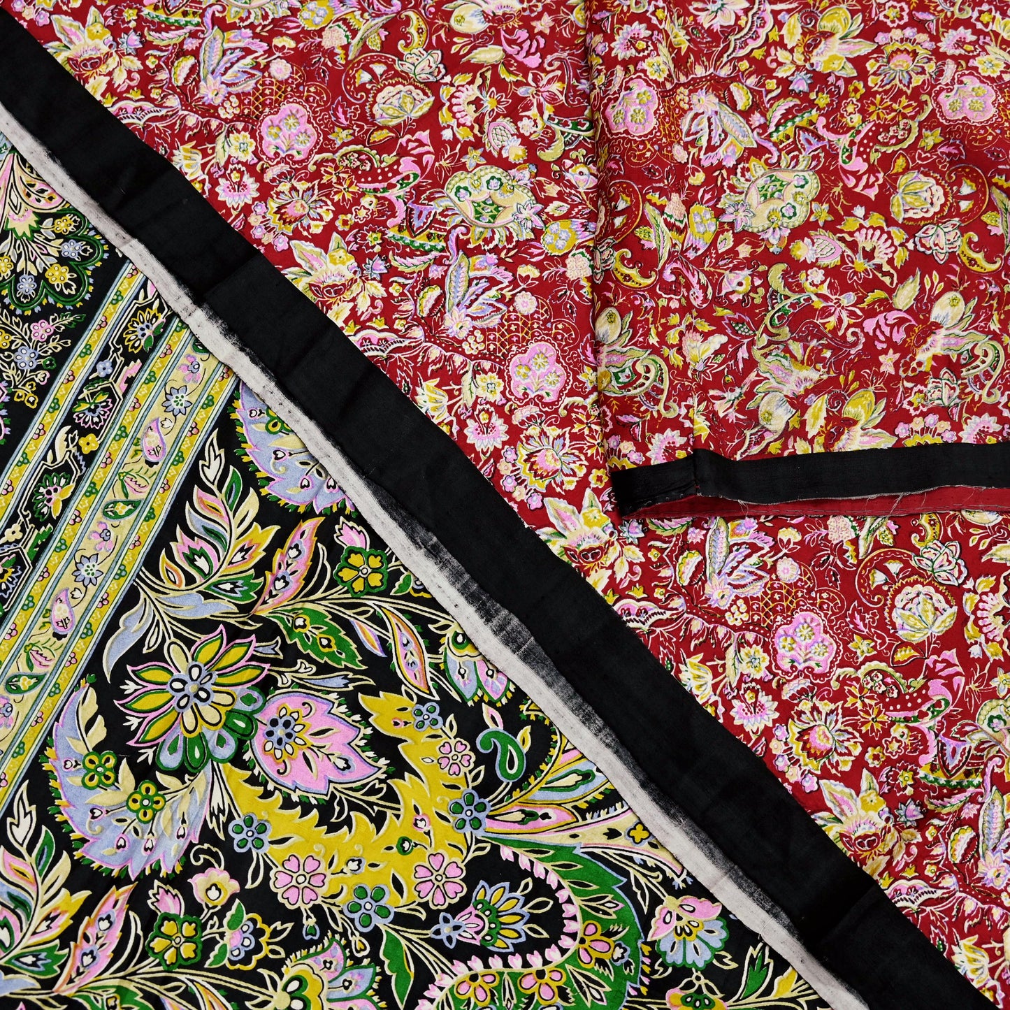 Indian Vintage Sari Black & Red Pure Silk Printed Sarees 5yd Sewing Craft Fabric Dress Making Soft Quilting Crafting Upcycle Used Floral