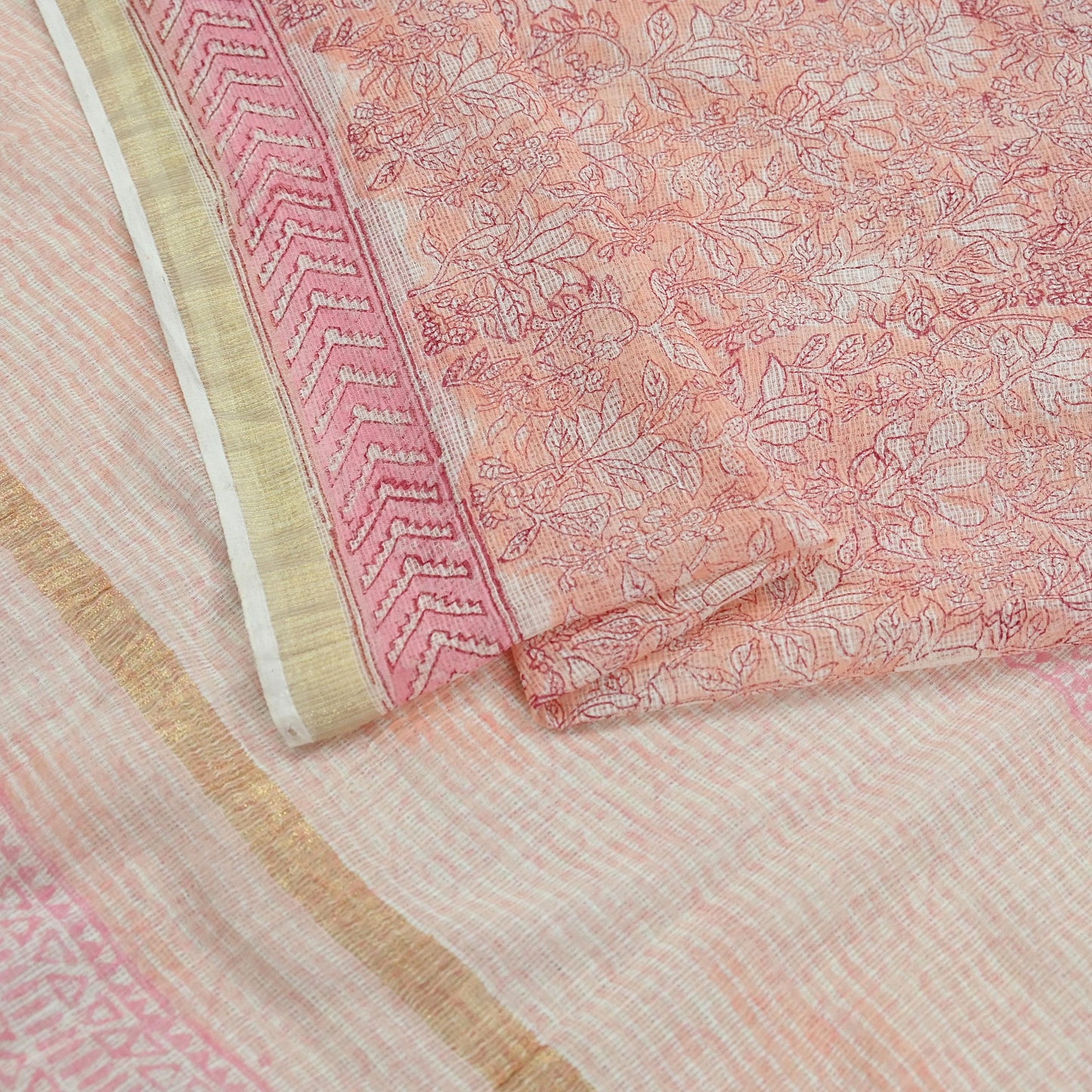Indian Vintage Sari Pure Chanderi Cotton Hand Block Printed Sarees 6Yd Craft Fabric Soft Sewing Sarong Dress Making Quilting Crafting Zari