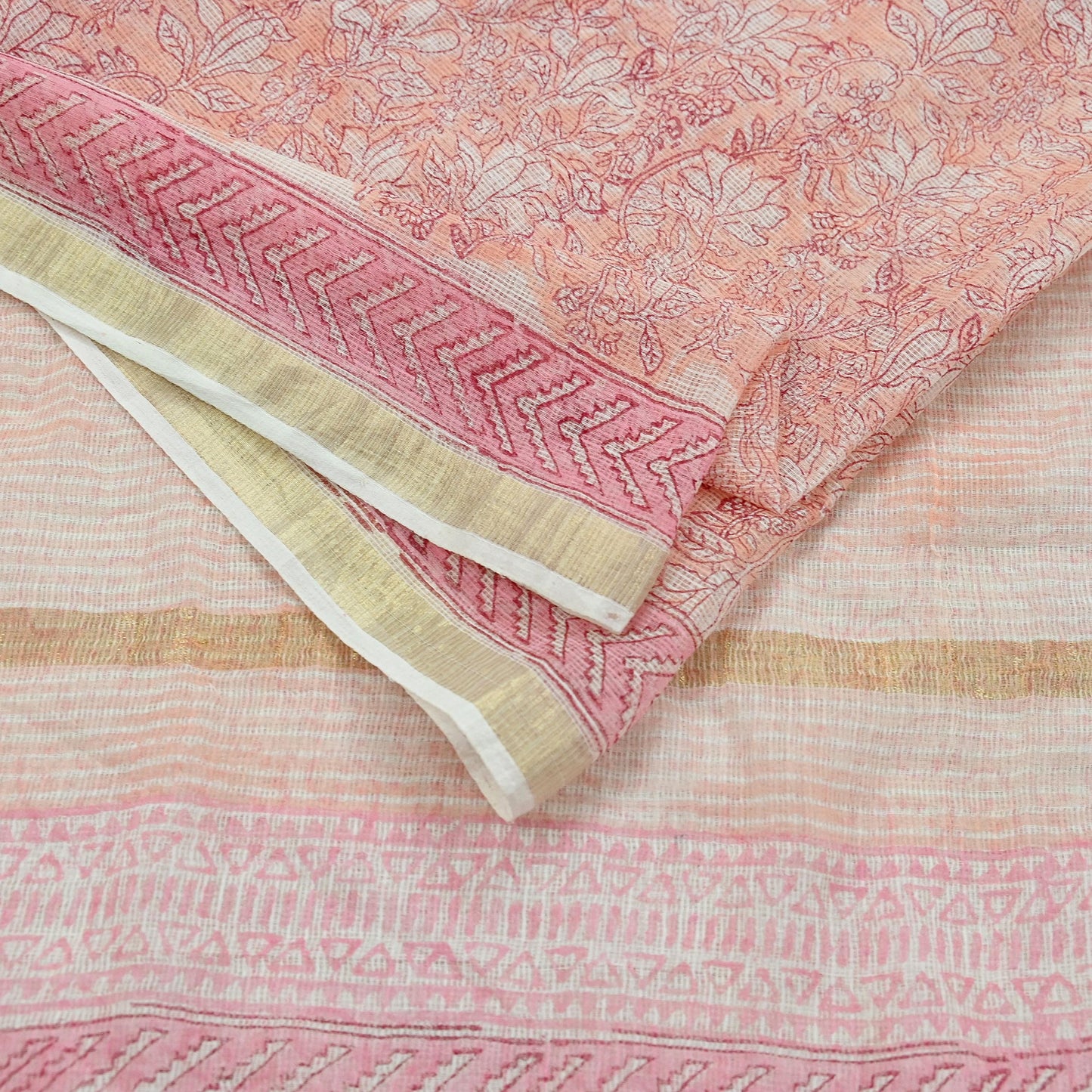 Indian Vintage Sari Pure Chanderi Cotton Hand Block Printed Sarees 6Yd Craft Fabric Soft Sewing Sarong Dress Making Quilting Crafting Zari