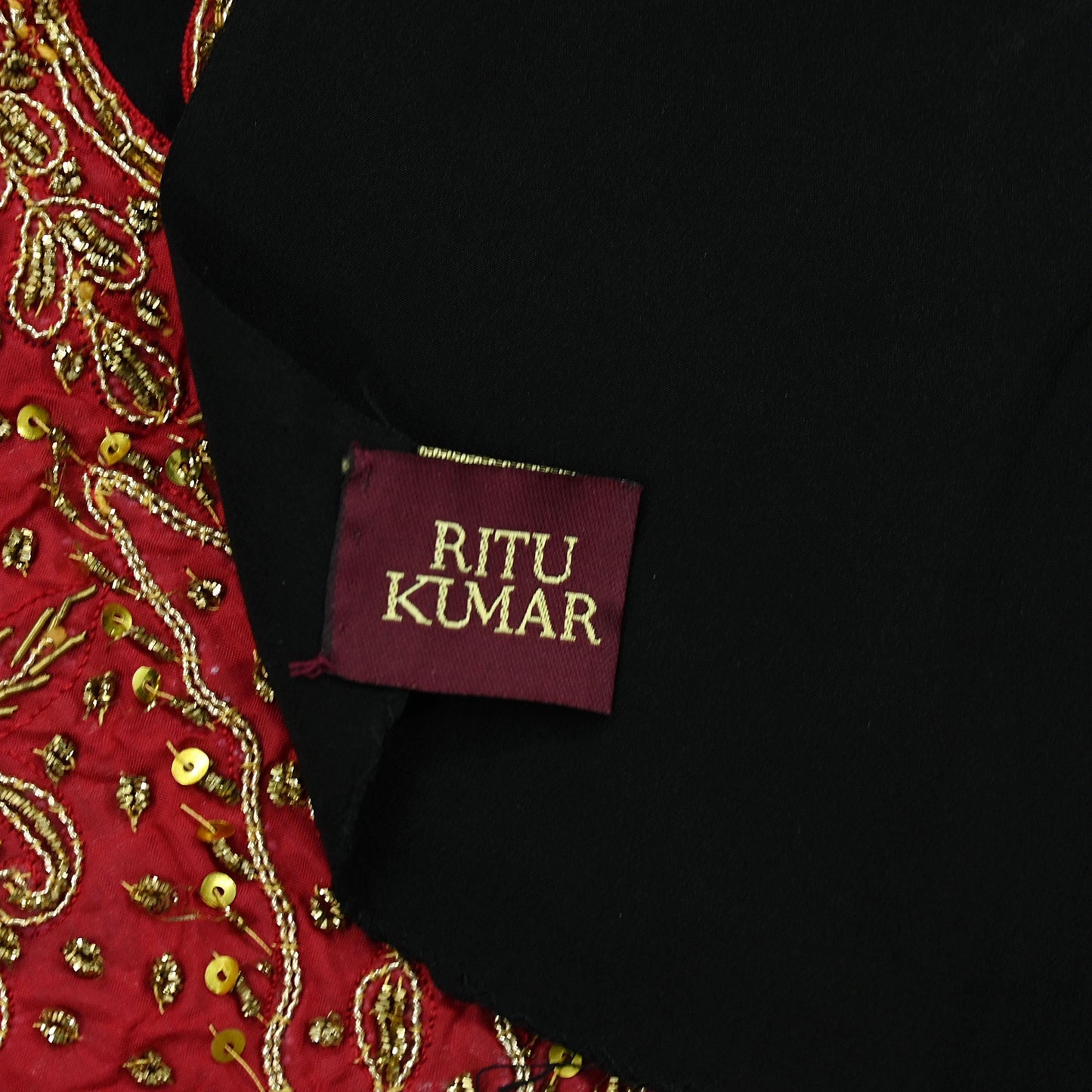Indian Vintage Sari Black Pure Crepe Silk Pre-owned Hand Embroidered Ritu Kumar Designer Sarees Fabric 5Yd Soft Ethnic Bollywood Party sari