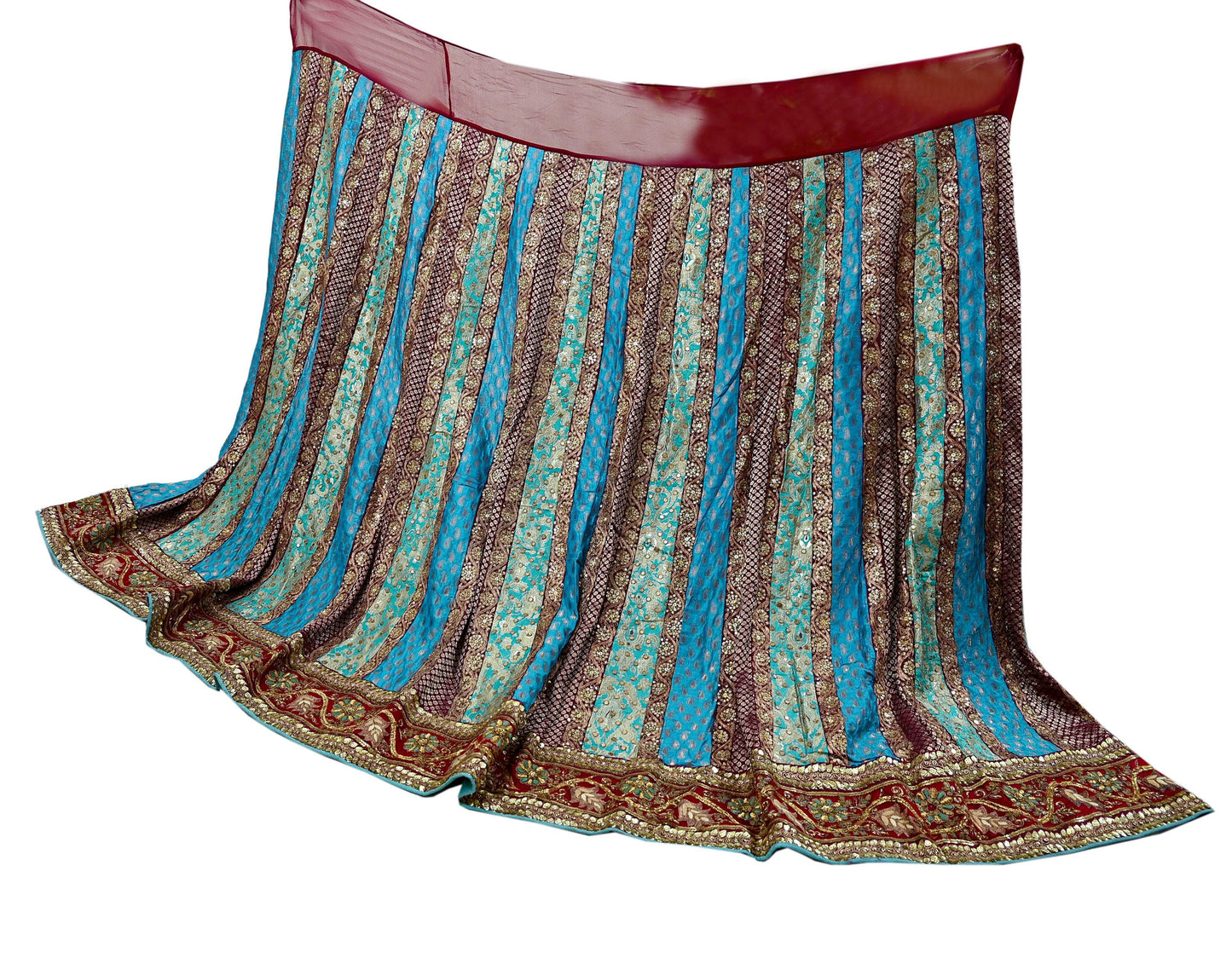 Indian Pre-Owned Sari Blue Pure Georgette Silk Hand Embroidered Designer Anamika Khanna Lehenga Sarees Ethnic Zardozi/Dabka Wedding Sarees