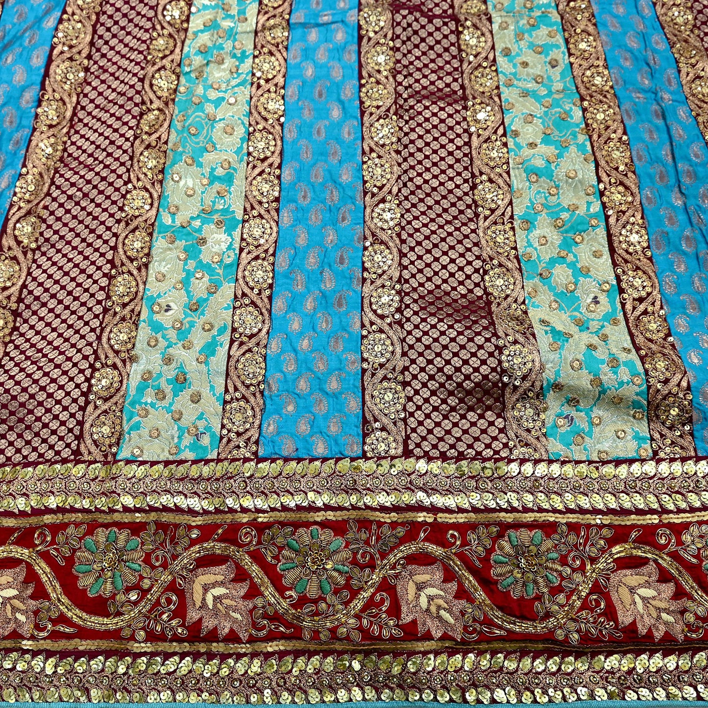 Indian Pre-Owned Sari Blue Pure Georgette Silk Hand Embroidered Designer Anamika Khanna Lehenga Sarees Ethnic Zardozi/Dabka Wedding Sarees