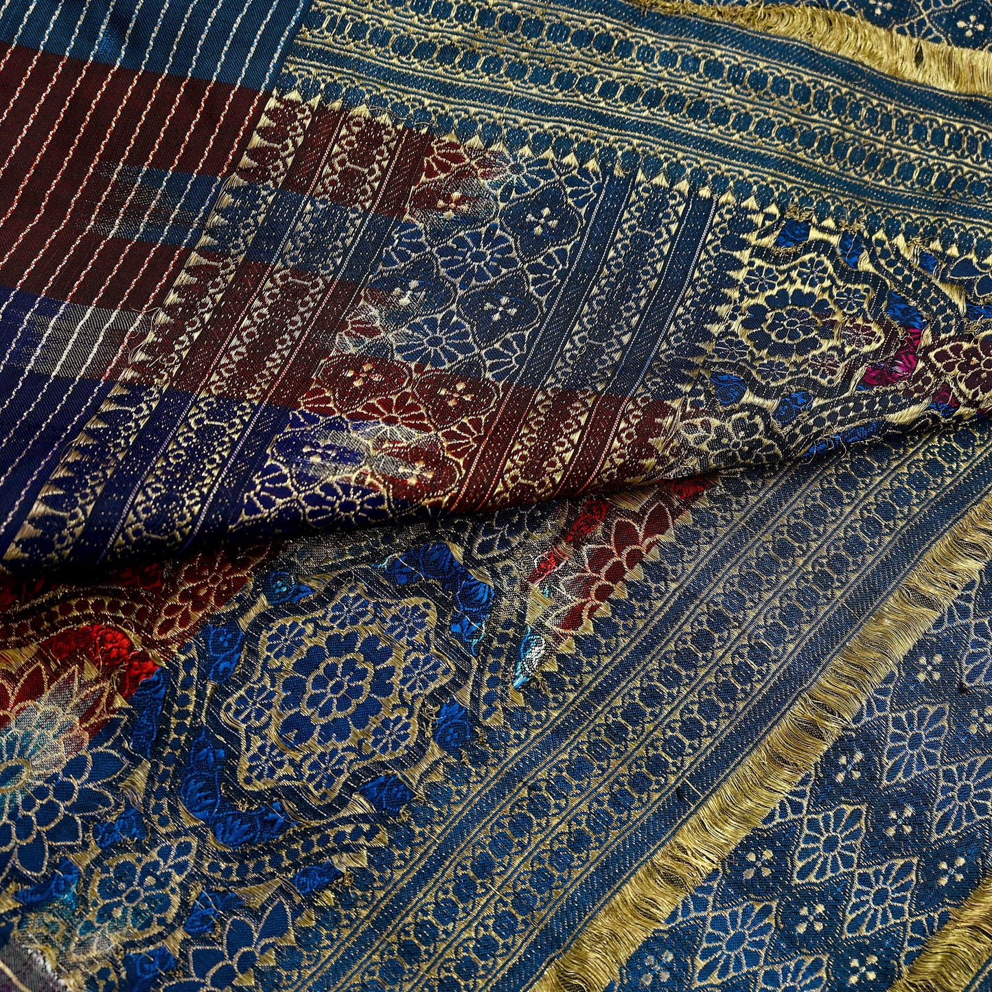 Indian Antique Vintage Heavy Wedding Sari Multi Pure Satin Silk Hand Woven Banarasi Sarees Zari 5Yd Pre-owned