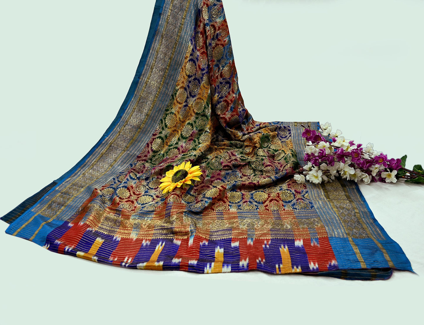 Indian Antique Vintage Heavy Wedding Sari Multi Pure Satin Silk Hand Woven Banarasi Sarees Zari 5Yd Pre-owned