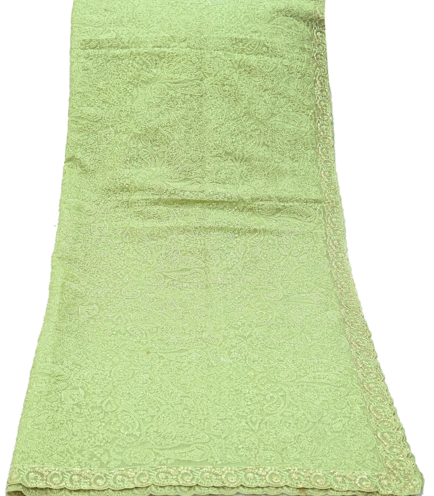 Indian Vintage Dupatta Green Georgette Long Stole Embroidered Scarves Stole Veil Wrap