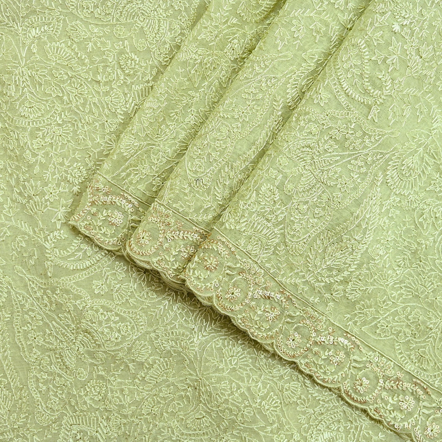 Indian Vintage Dupatta Green Georgette Long Stole Embroidered Scarves Stole Veil Wrap