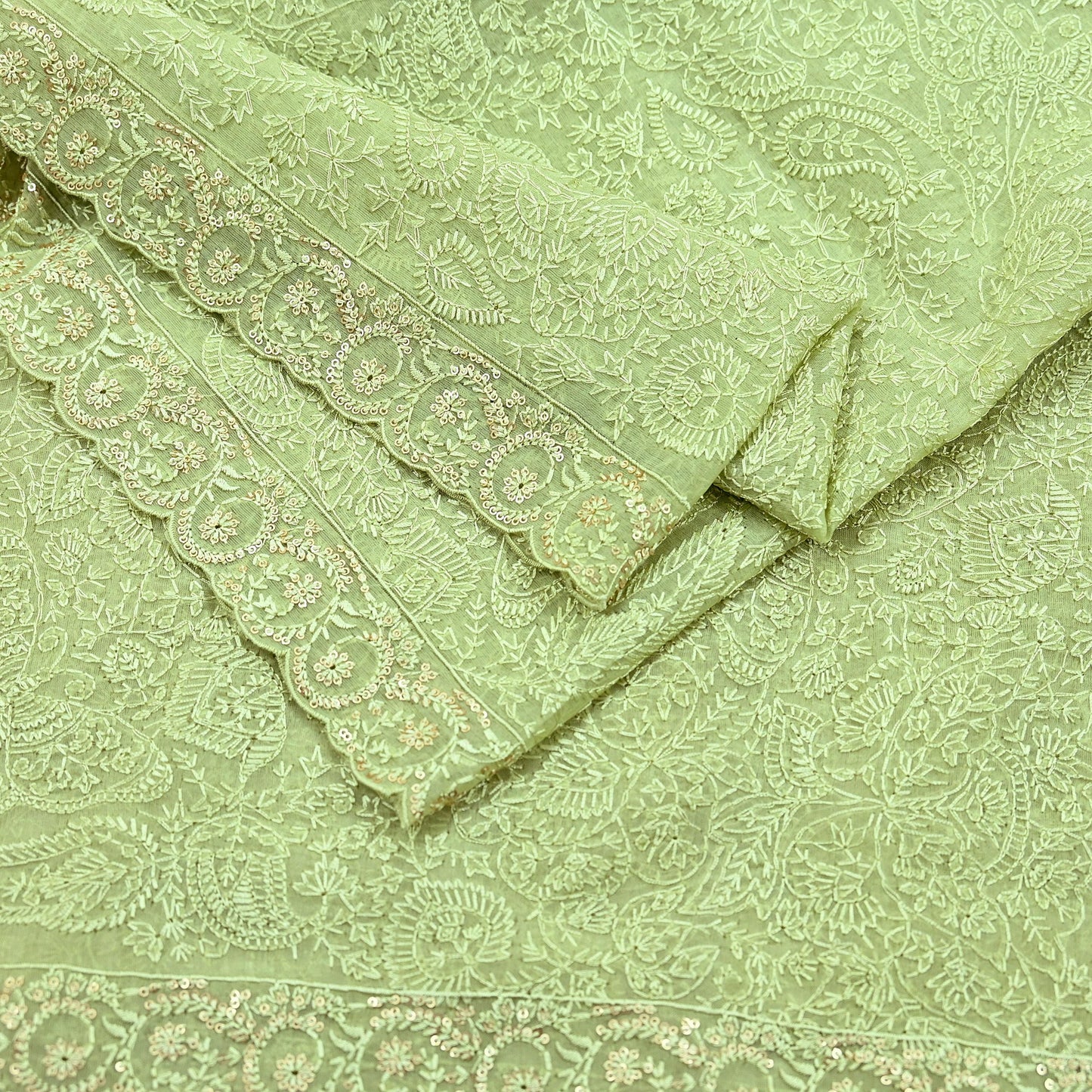 Indian Vintage Dupatta Green Georgette Long Stole Embroidered Scarves Stole Veil Wrap