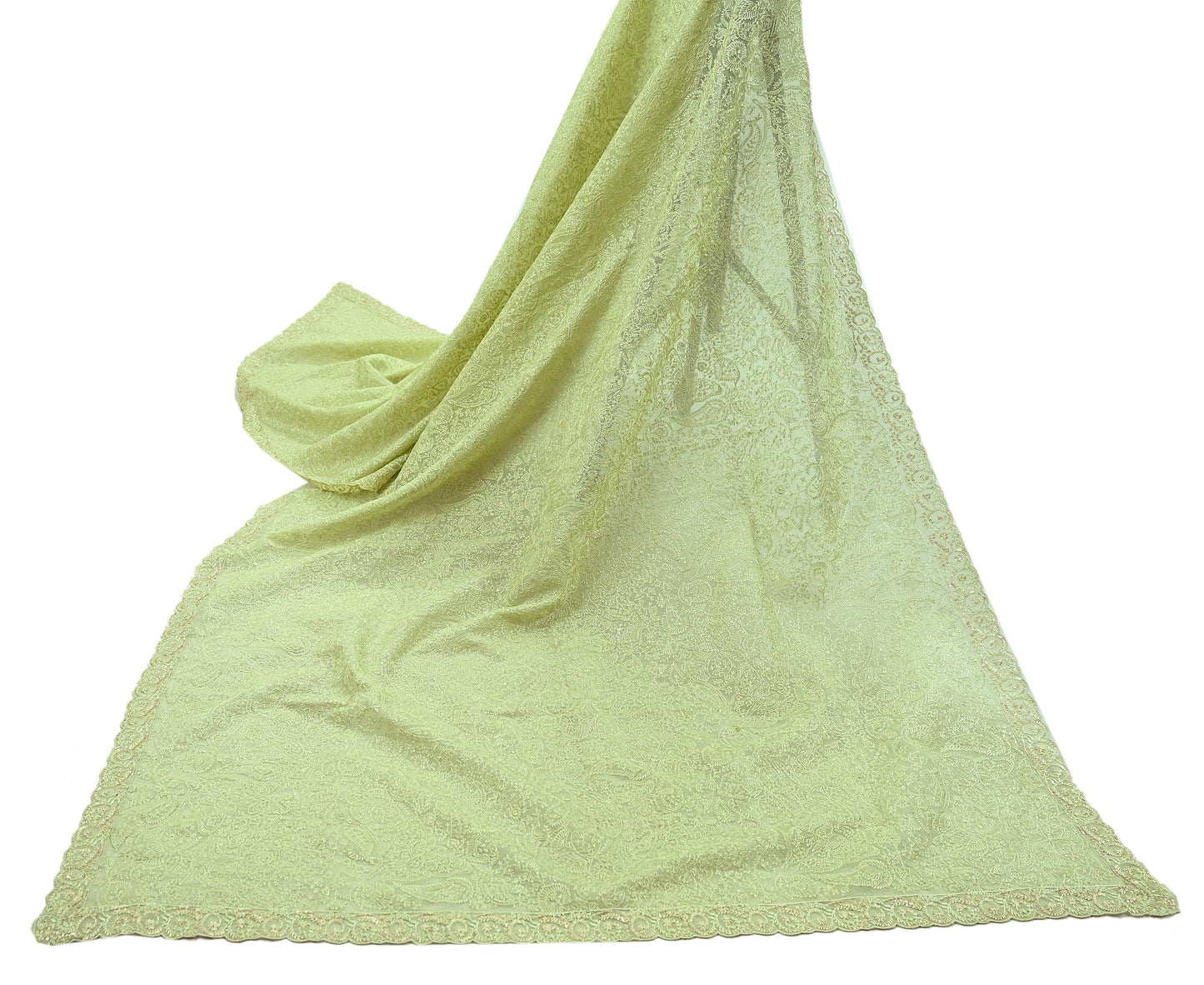 Indian Vintage Dupatta Green Georgette Long Stole Embroidered Scarves Stole Veil Wrap