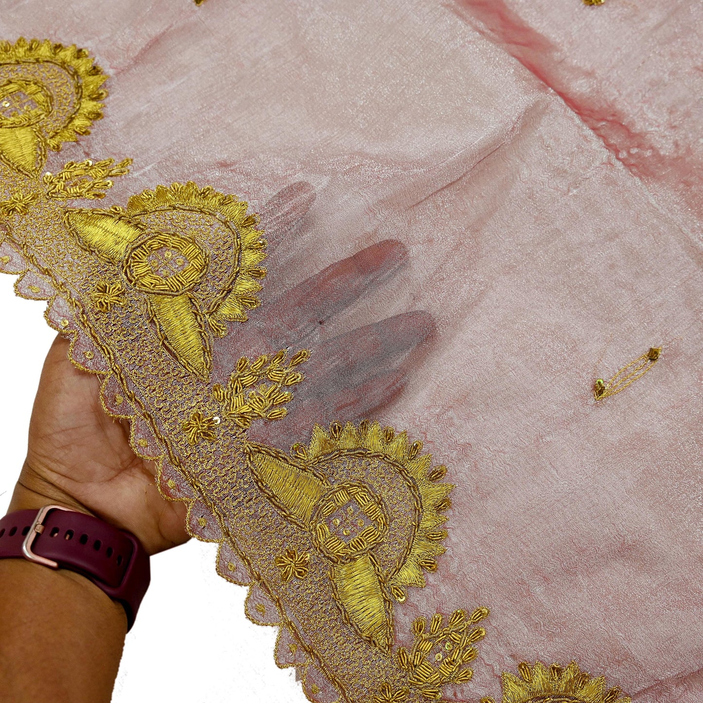 Indian Vintage Dupatta Pink Long Stole Hand Embroidered Tissue Scarves Veil Zardozi Zari Soft Scarf Wrap Boho