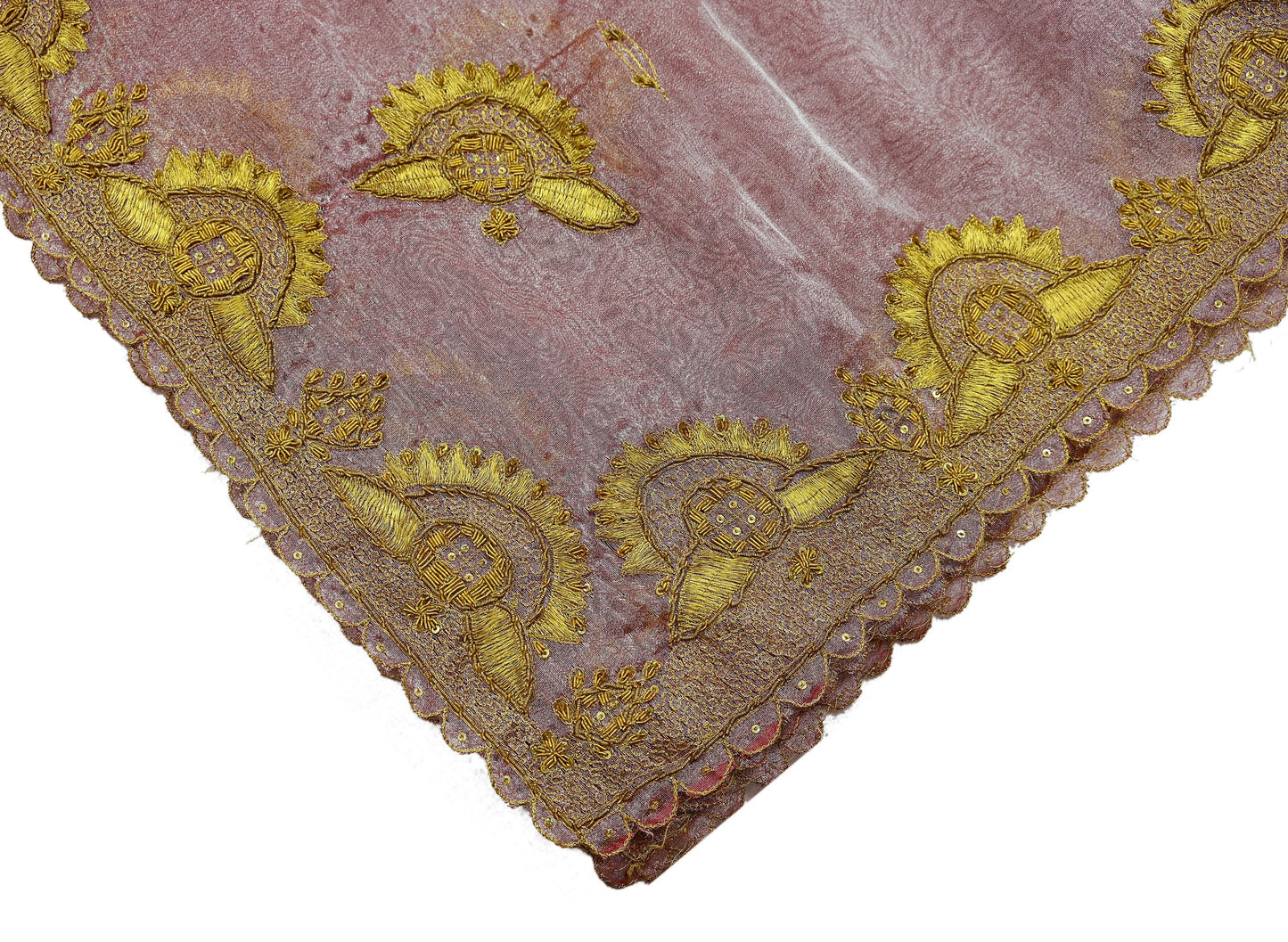 Indian Vintage Dupatta Pink Long Stole Hand Embroidered Tissue Scarves Veil Zardozi Zari Soft Scarf Wrap Boho