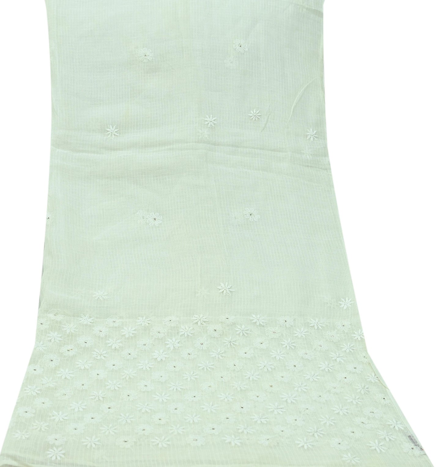 Indian Vintage White Dupatta Long Stole Pure Cotton Handmade Mukesh & Chikankari Scarves Veil Scarf Wrap Hippie Boho Soft