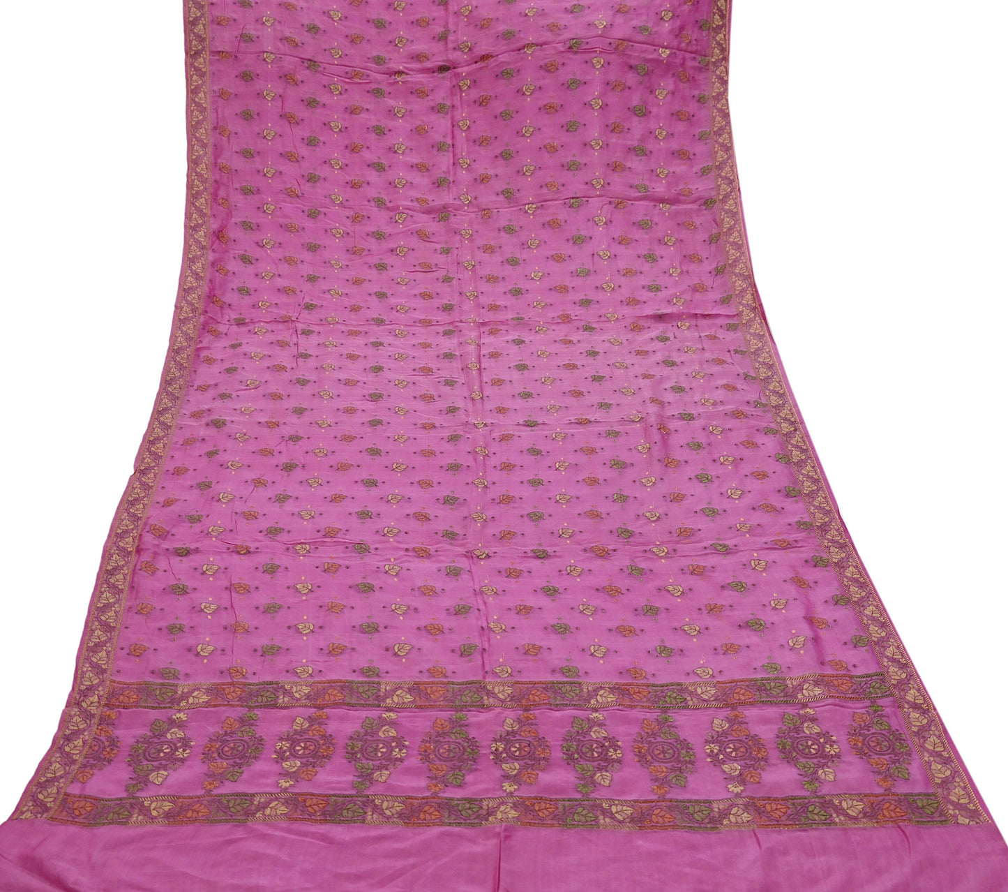 Indian Vintage Pink Dupatta Long Stole Pure Silk Hand Woven Scarves Veil Scarf Wrap Floral