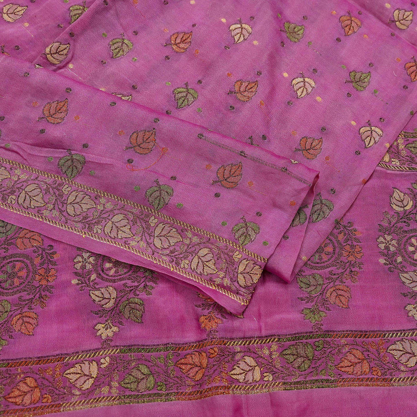 Indian Vintage Pink Dupatta Long Stole Pure Silk Hand Woven Scarves Veil Scarf Wrap Floral