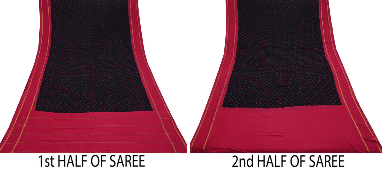 Indian Vintage Sari Red & black Bandhani Printed 100% Pure Cotton Sarees Craft Fabric Soft 5Yd Sewing Sarong Wrap Boho Dress making Quilting